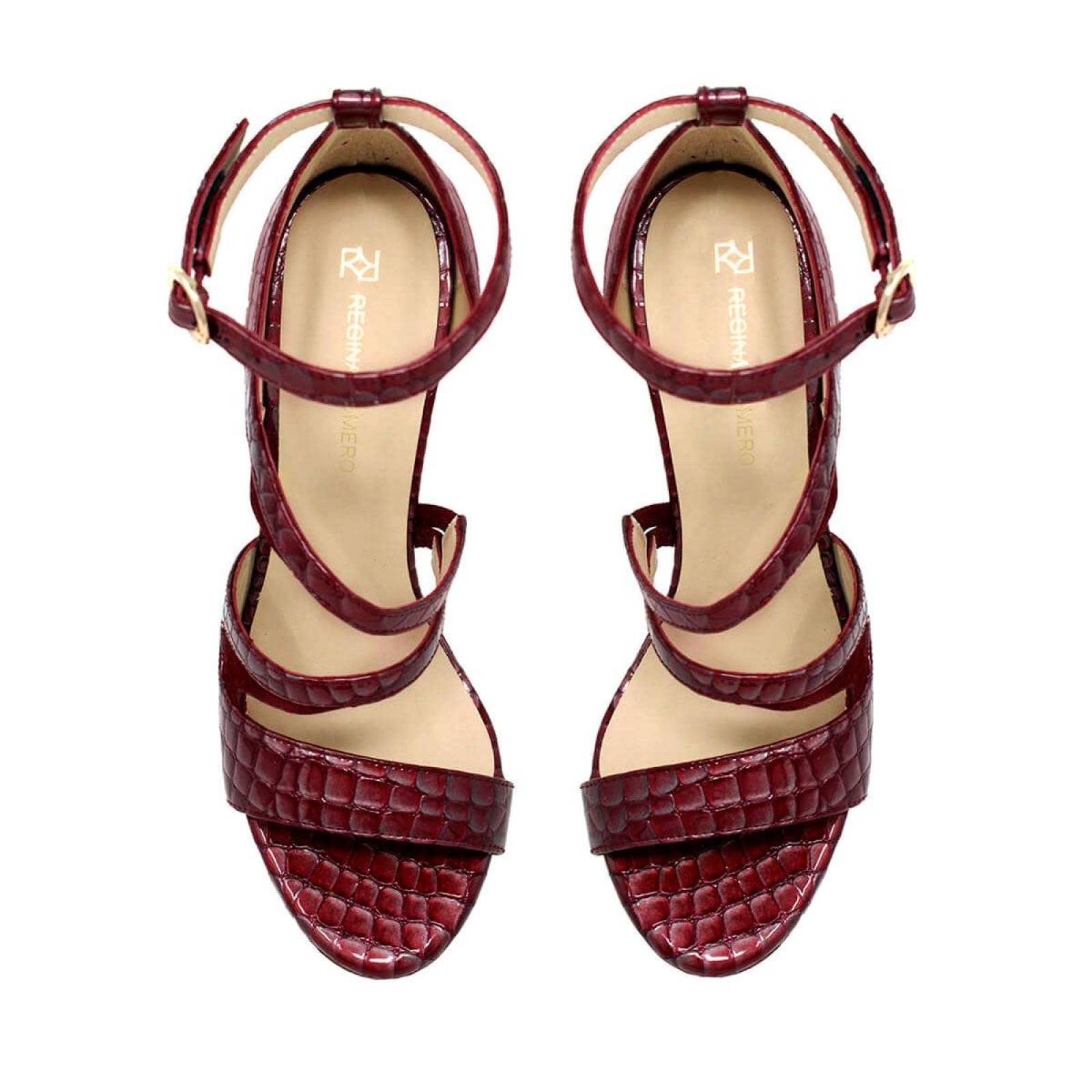 ELLE 125 - Charol Vino Regina Romero Zapato Sandalia Plataforma Tacon Alto para Dama en Piel 