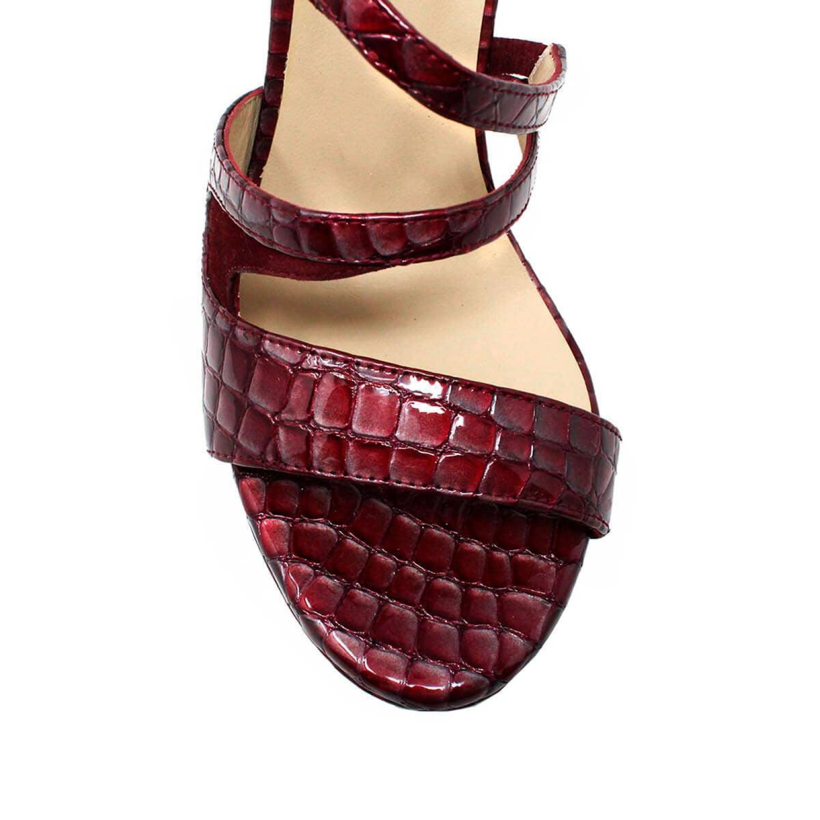 ELLE 125 - Charol Vino Regina Romero Zapato Sandalia Plataforma Tacon Alto para Dama en Piel 