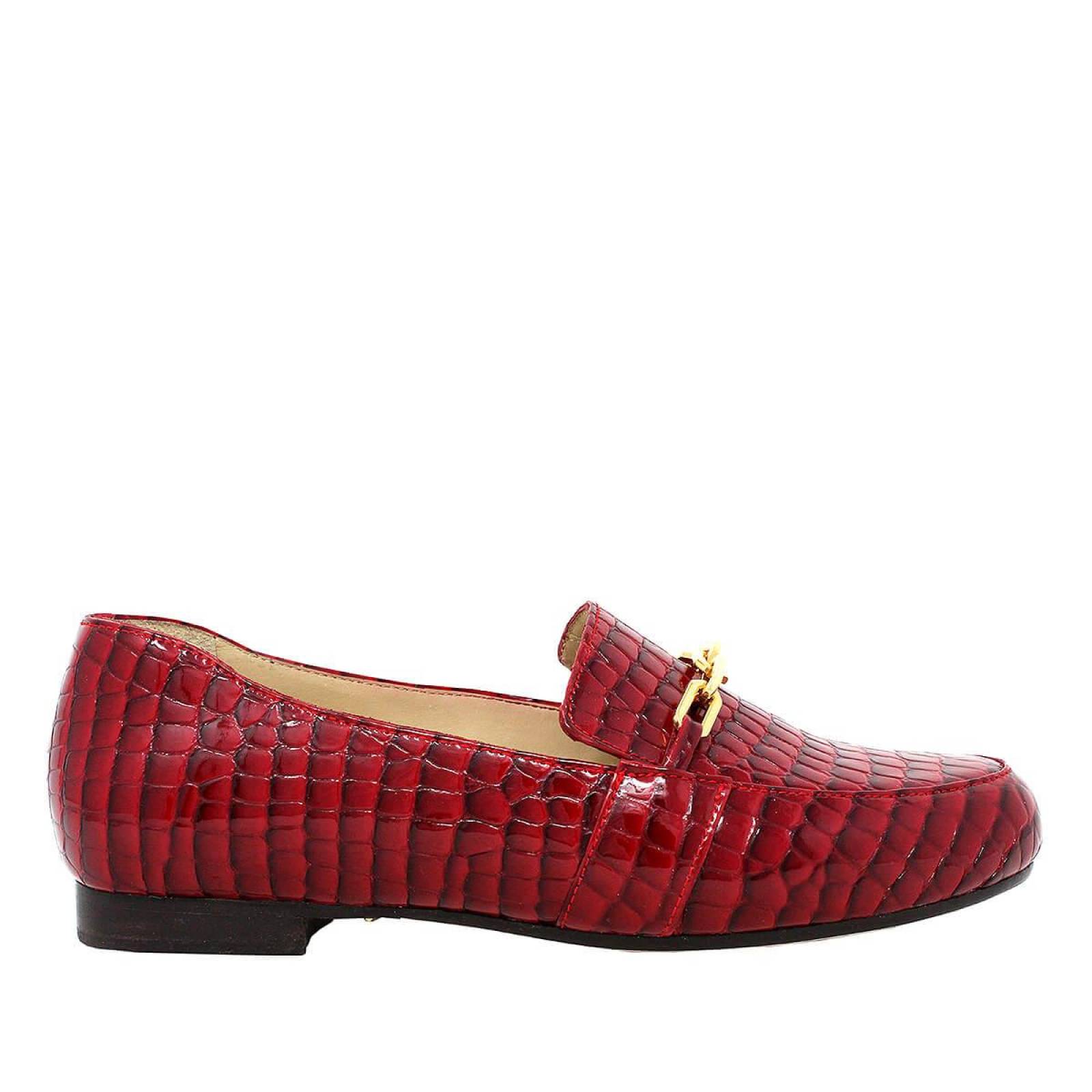 RUBY - Charol Rojo Regina Romero Zapato Mocasin de Piso para Dama en Piel 