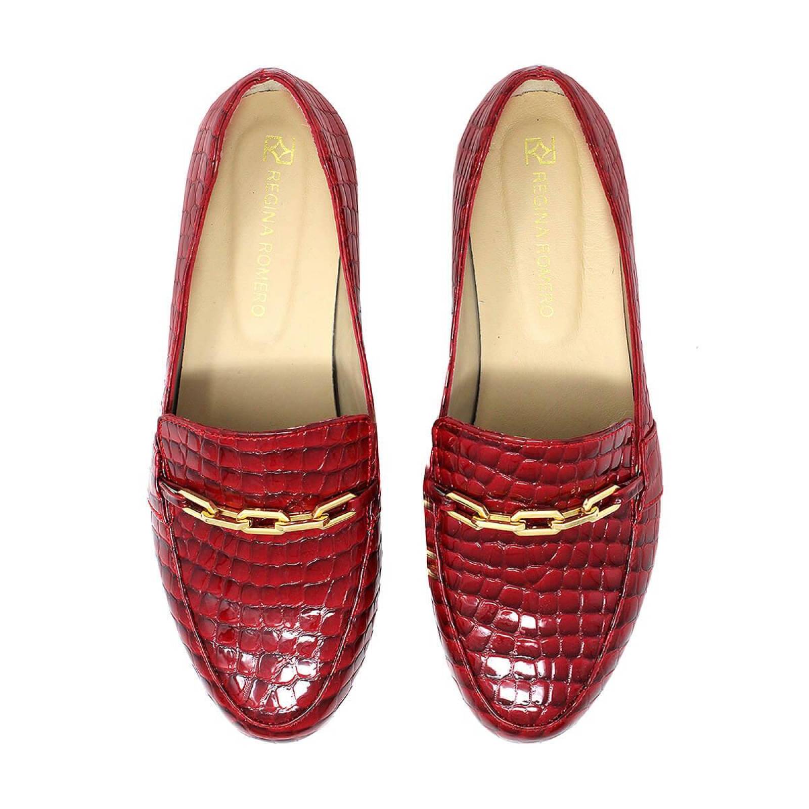 RUBY - Charol Rojo Regina Romero Zapato Mocasin de Piso para Dama en Piel 