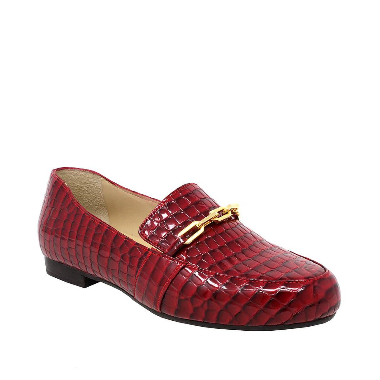 RUBY - Charol Rojo Regina Romero Zapato Mocasin de Piso para Dama en Piel 