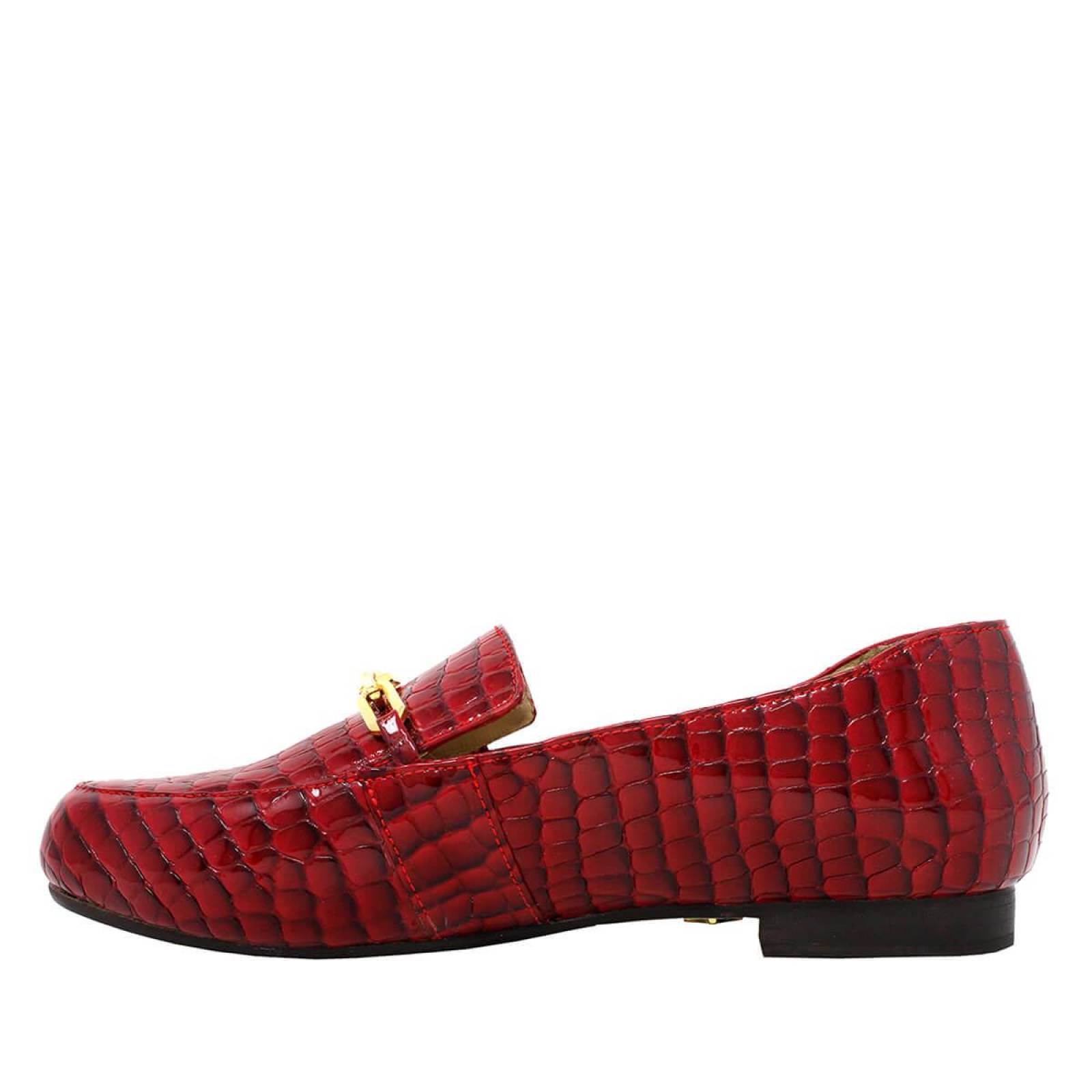 RUBY - Charol Rojo Regina Romero Zapato Mocasin de Piso para Dama en Piel 
