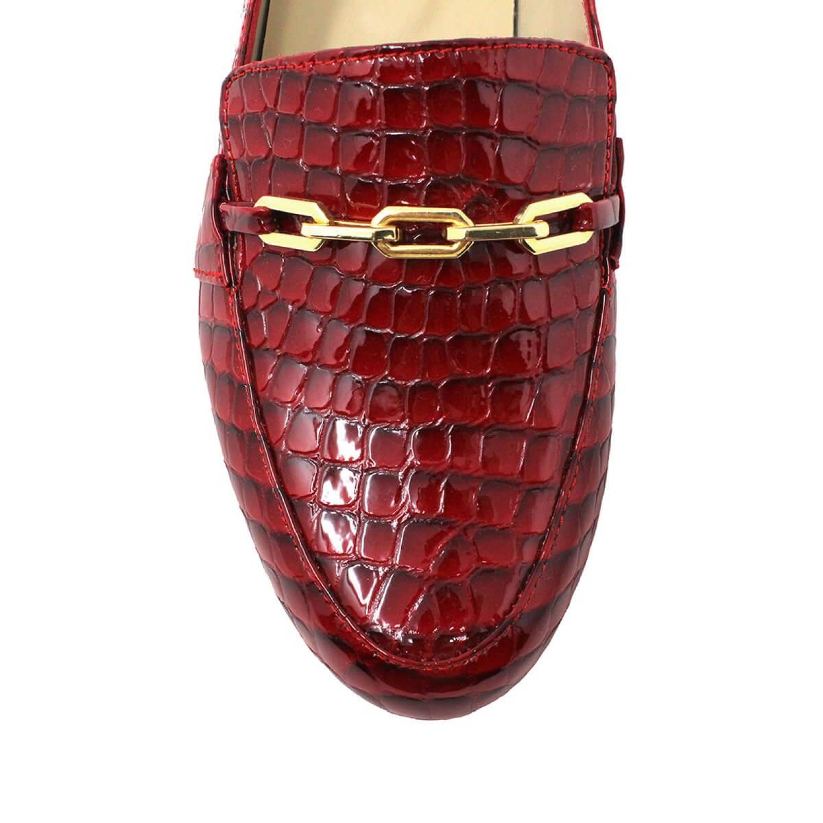 RUBY - Charol Rojo Regina Romero Zapato Mocasin de Piso para Dama en Piel 