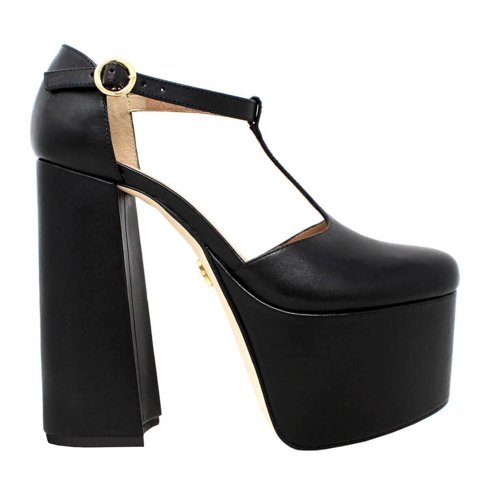 MON 150 - Negro Regina Romero Zapato Plataforma Tacon Alto para Dama en Piel 