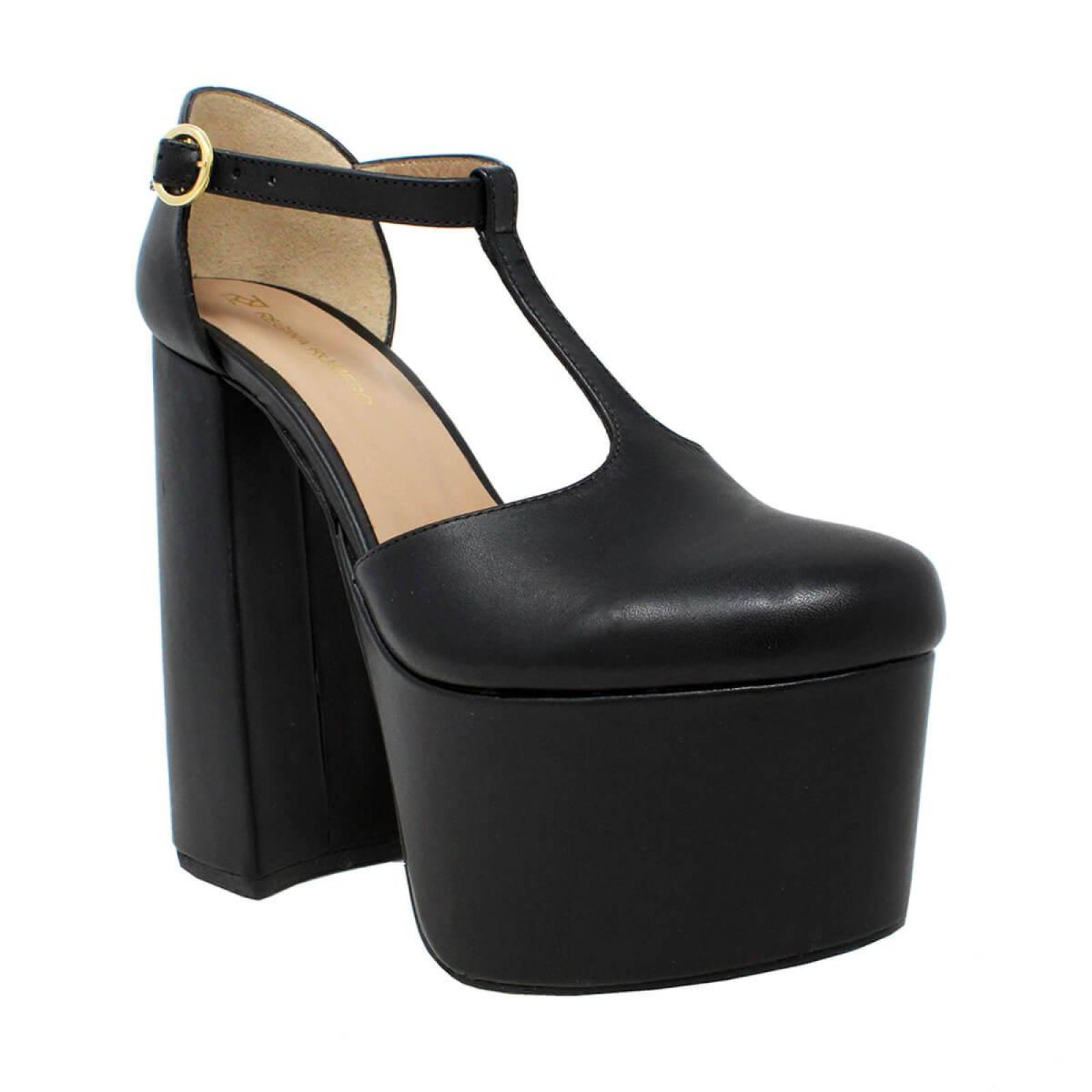 MON 150 - Negro Regina Romero Zapato Plataforma Tacon Alto para Dama en Piel 