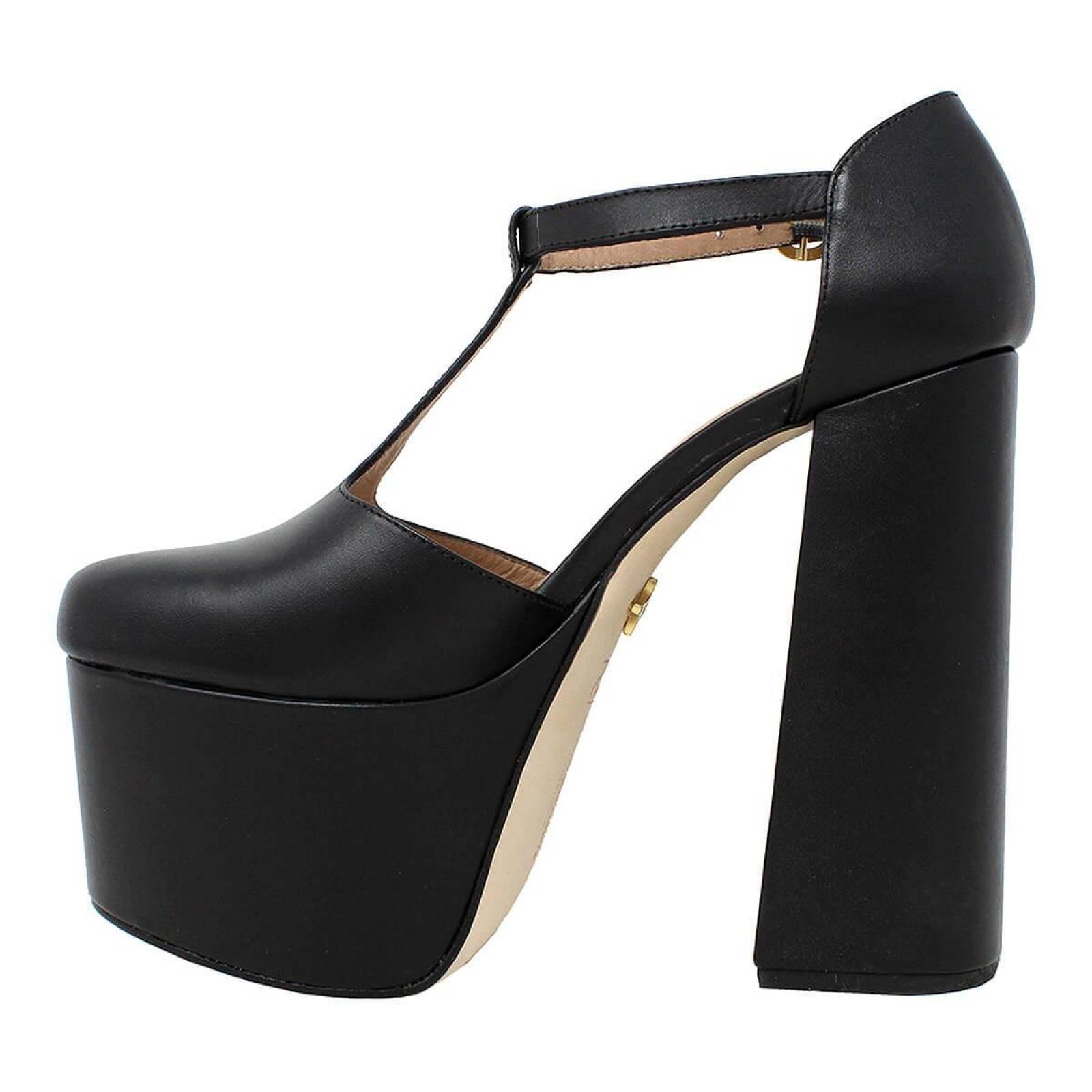 MON 150 - Negro Regina Romero Zapato Plataforma Tacon Alto para Dama en Piel 