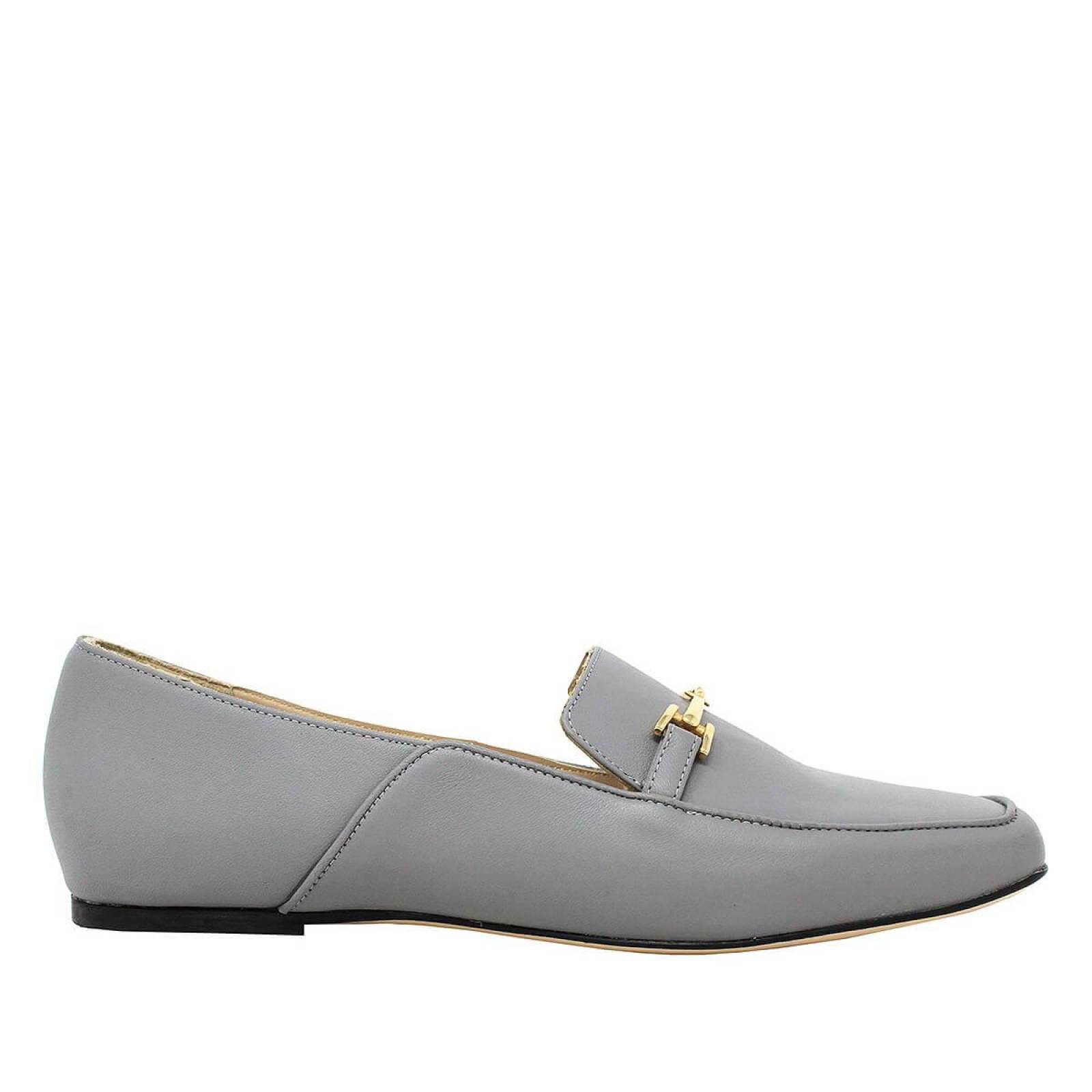 LUA - Gris Regina Romero Zapato Mocasin de Piso para Dama en Piel 