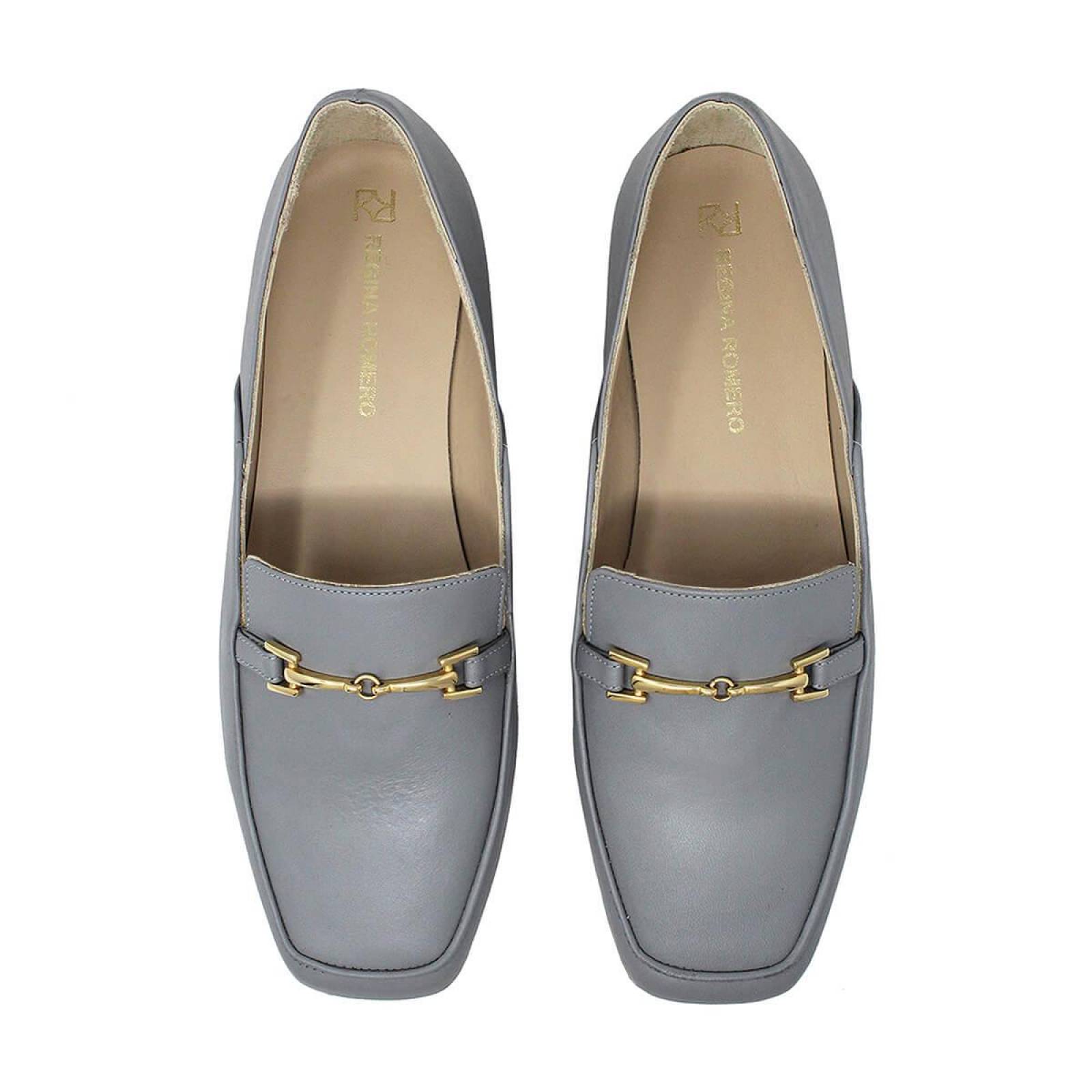 LUA - Gris Regina Romero Zapato Mocasin de Piso para Dama en Piel 