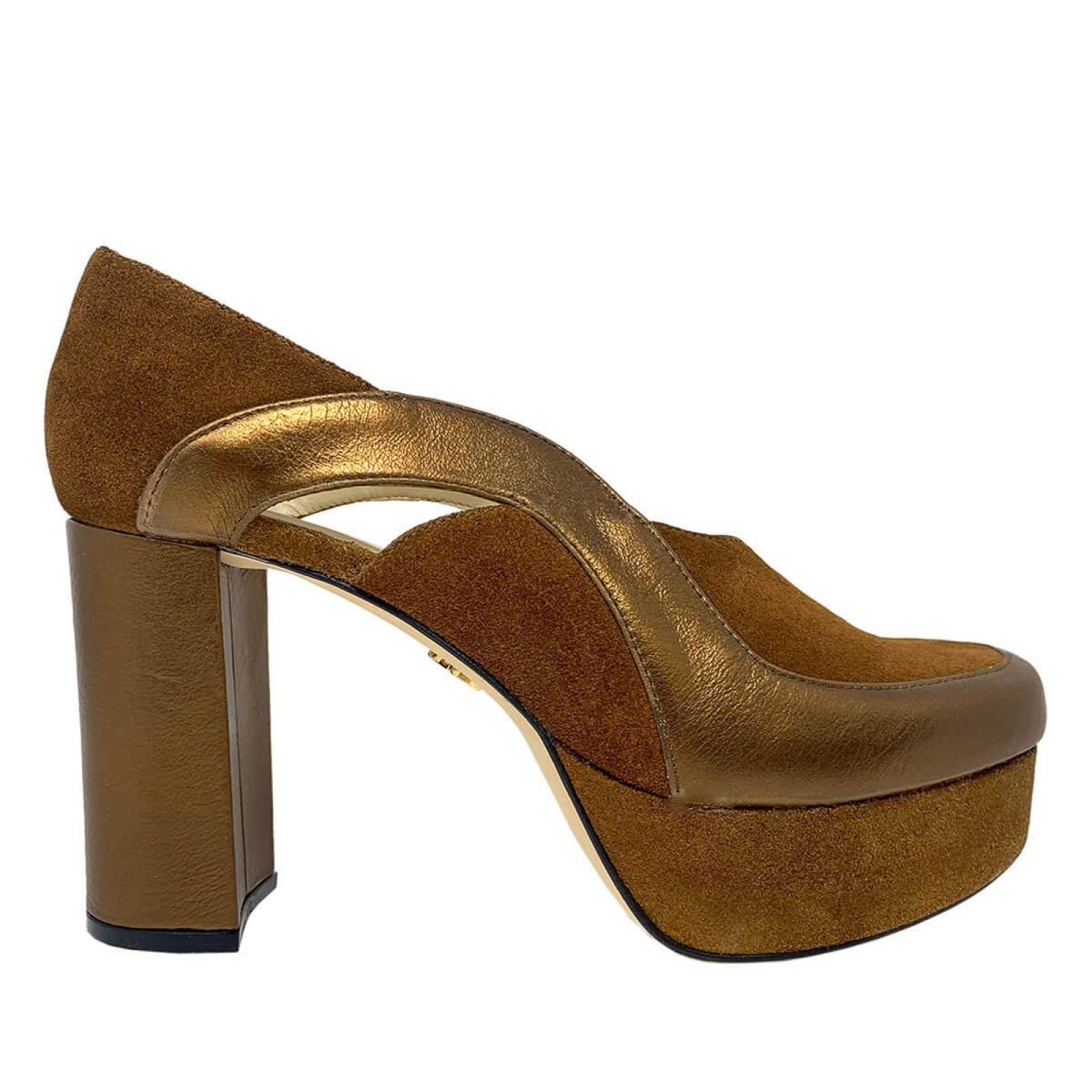 NATALIA 95 - Tan Regina Romero Zapato Plataforma Tacon Alto para Dama en Piel 