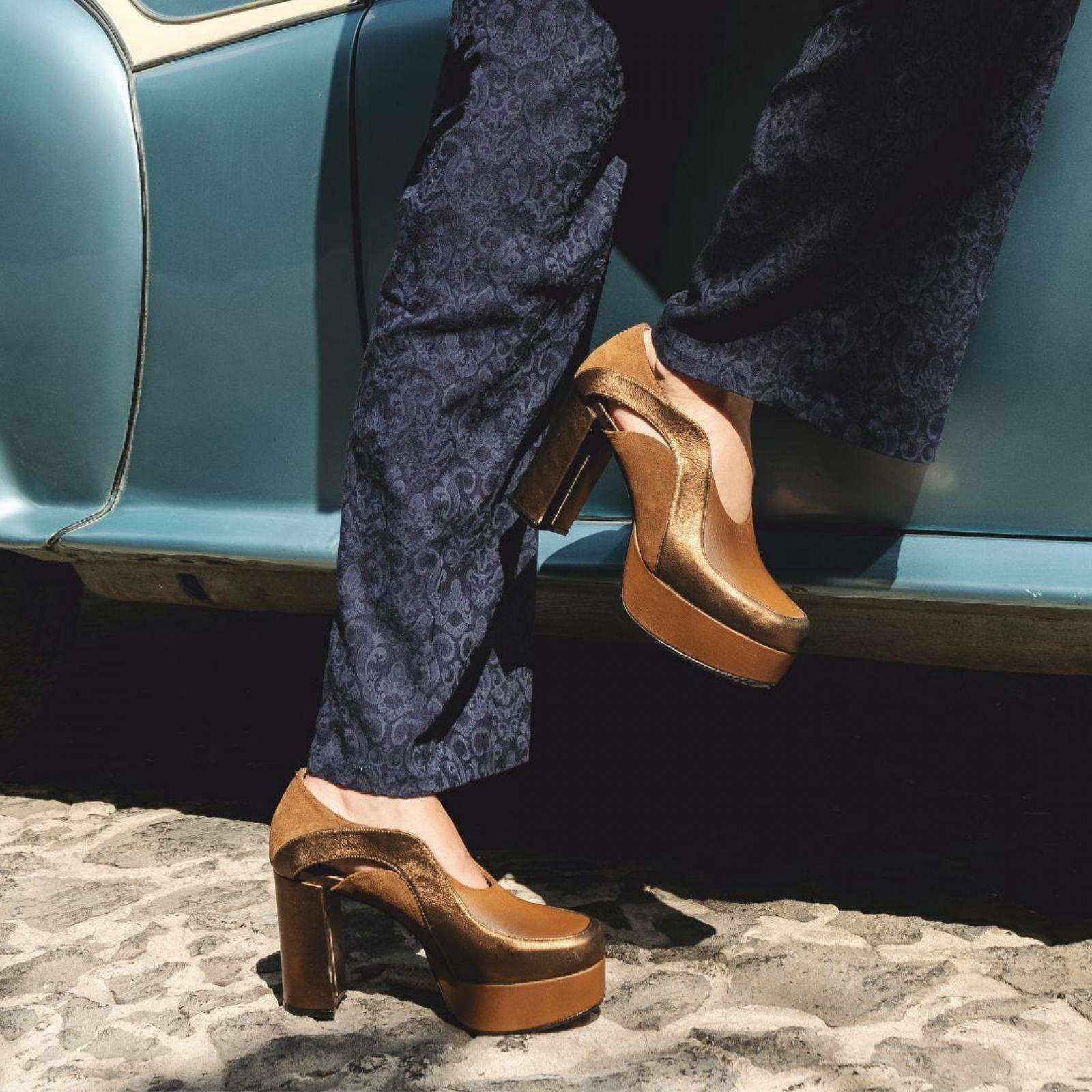 NATALIA 95 - Tan Regina Romero Zapato Plataforma Tacon Alto para Dama en Piel 