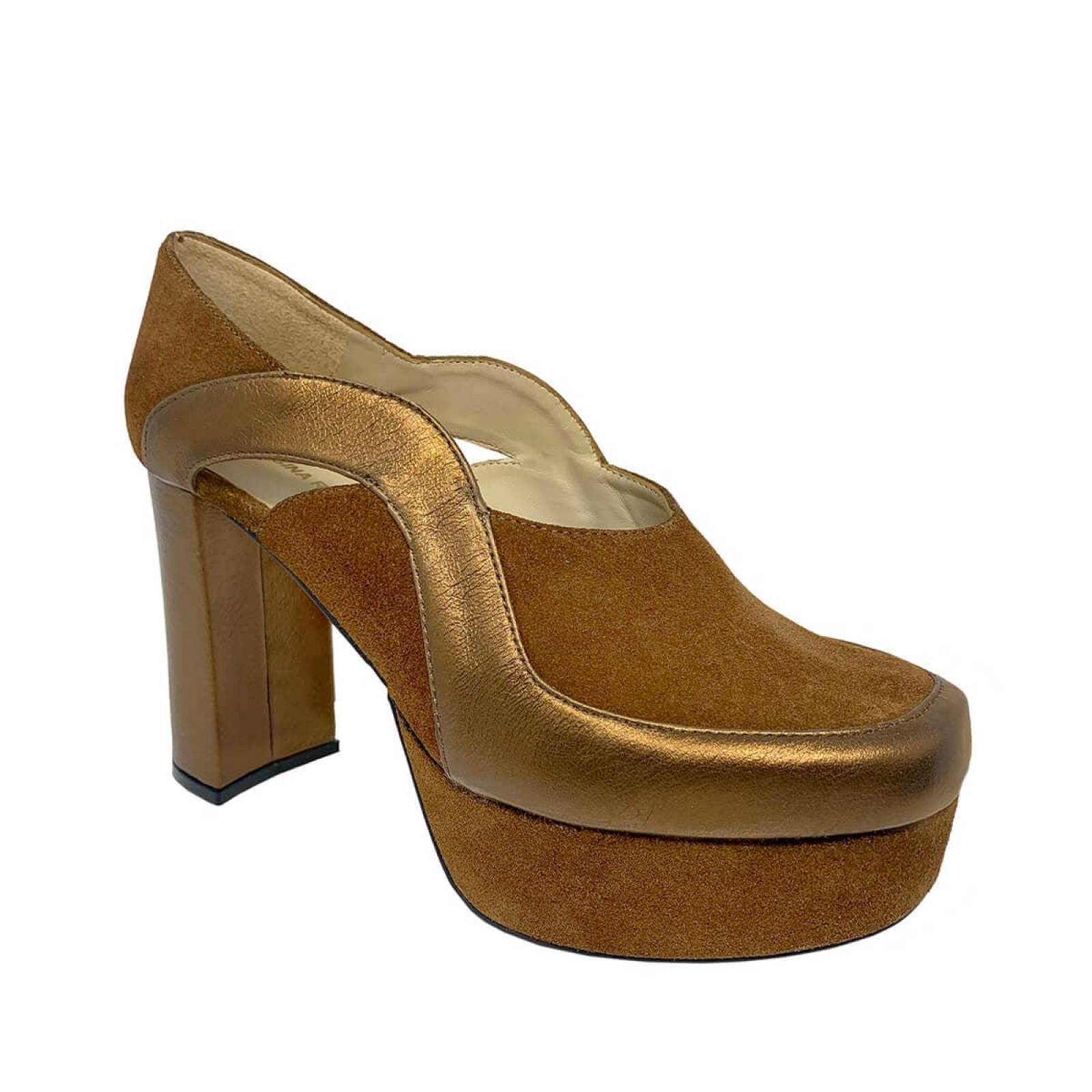 NATALIA 95 - Tan Regina Romero Zapato Plataforma Tacon Alto para Dama en Piel 