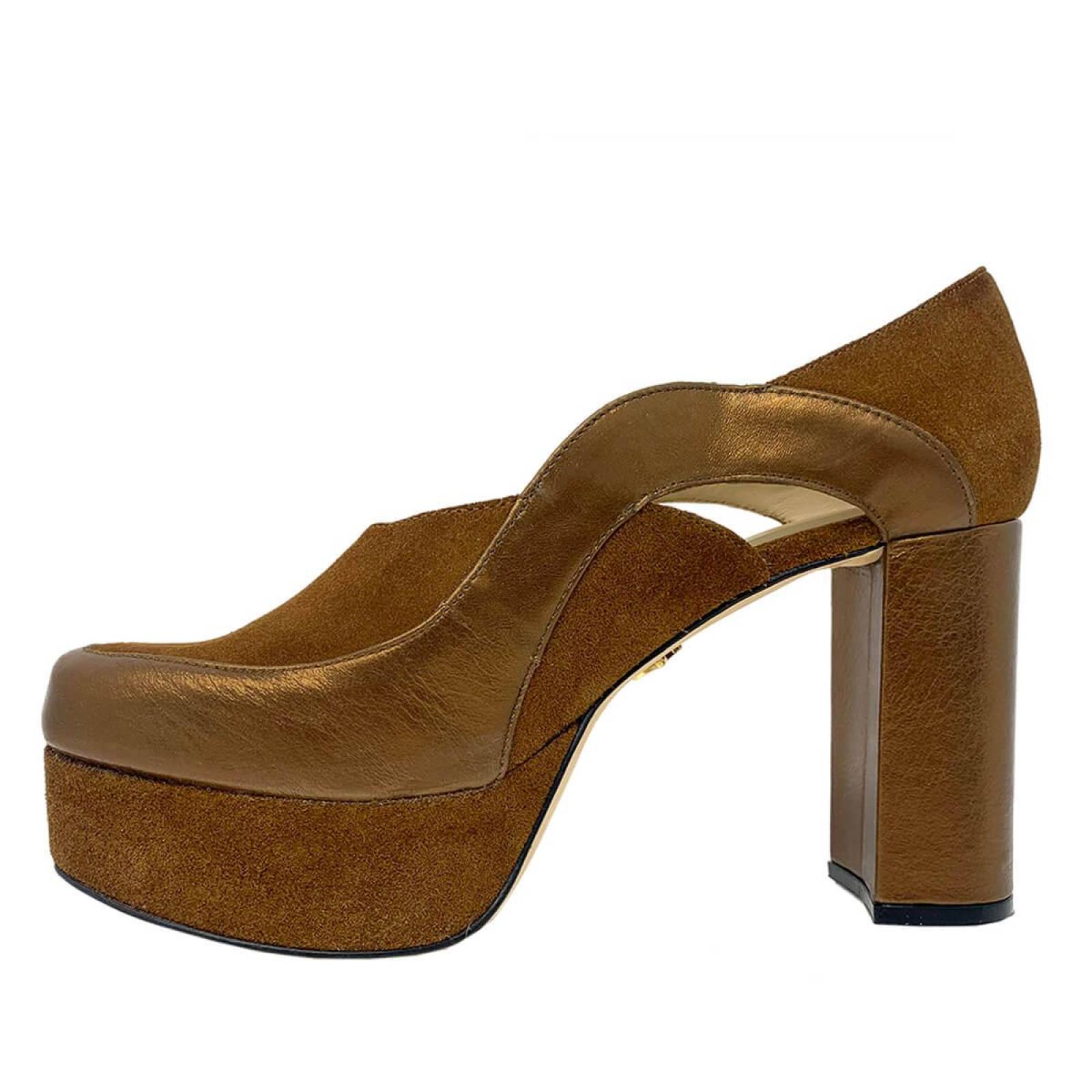 NATALIA 95 - Tan Regina Romero Zapato Plataforma Tacon Alto para Dama en Piel 