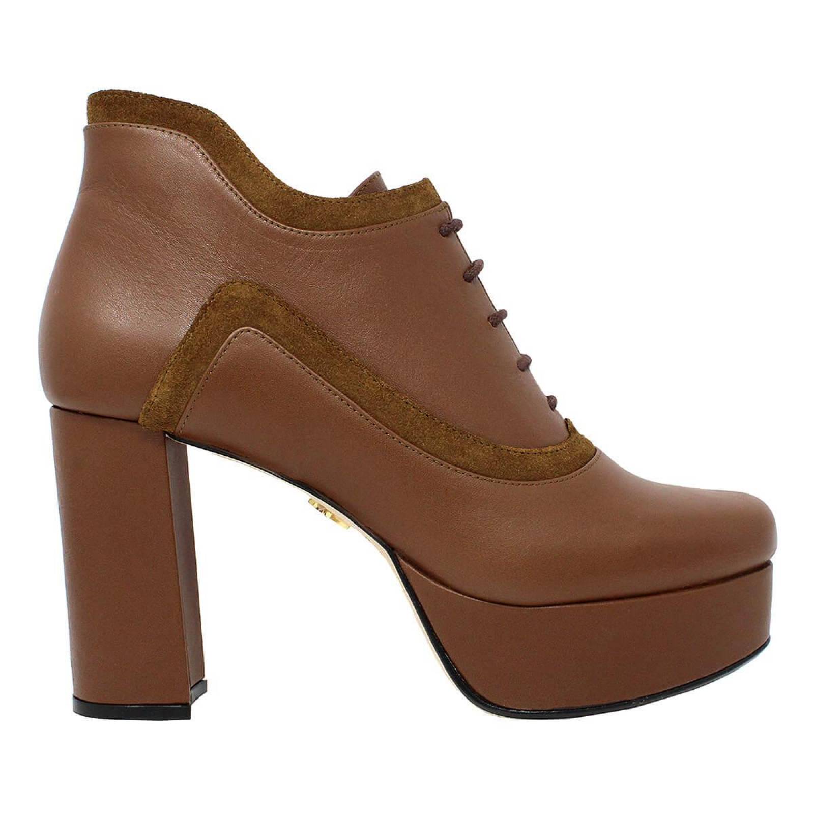MISHA 95 - Tan Regina Romero Zapato Bota Botin Plataforma Tacon Alto para Dama en Piel 