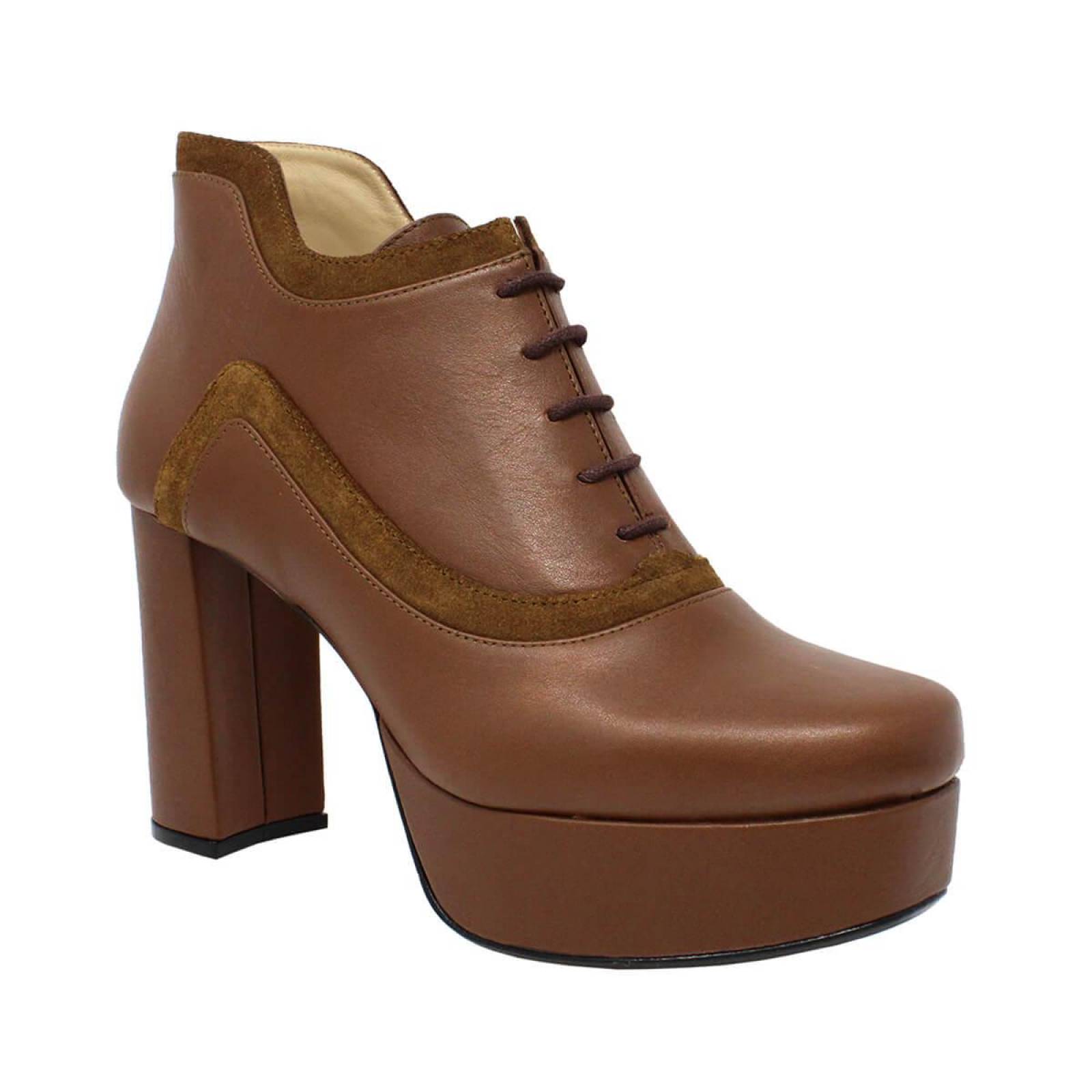 MISHA 95 - Tan Regina Romero Zapato Bota Botin Plataforma Tacon Alto para Dama en Piel 