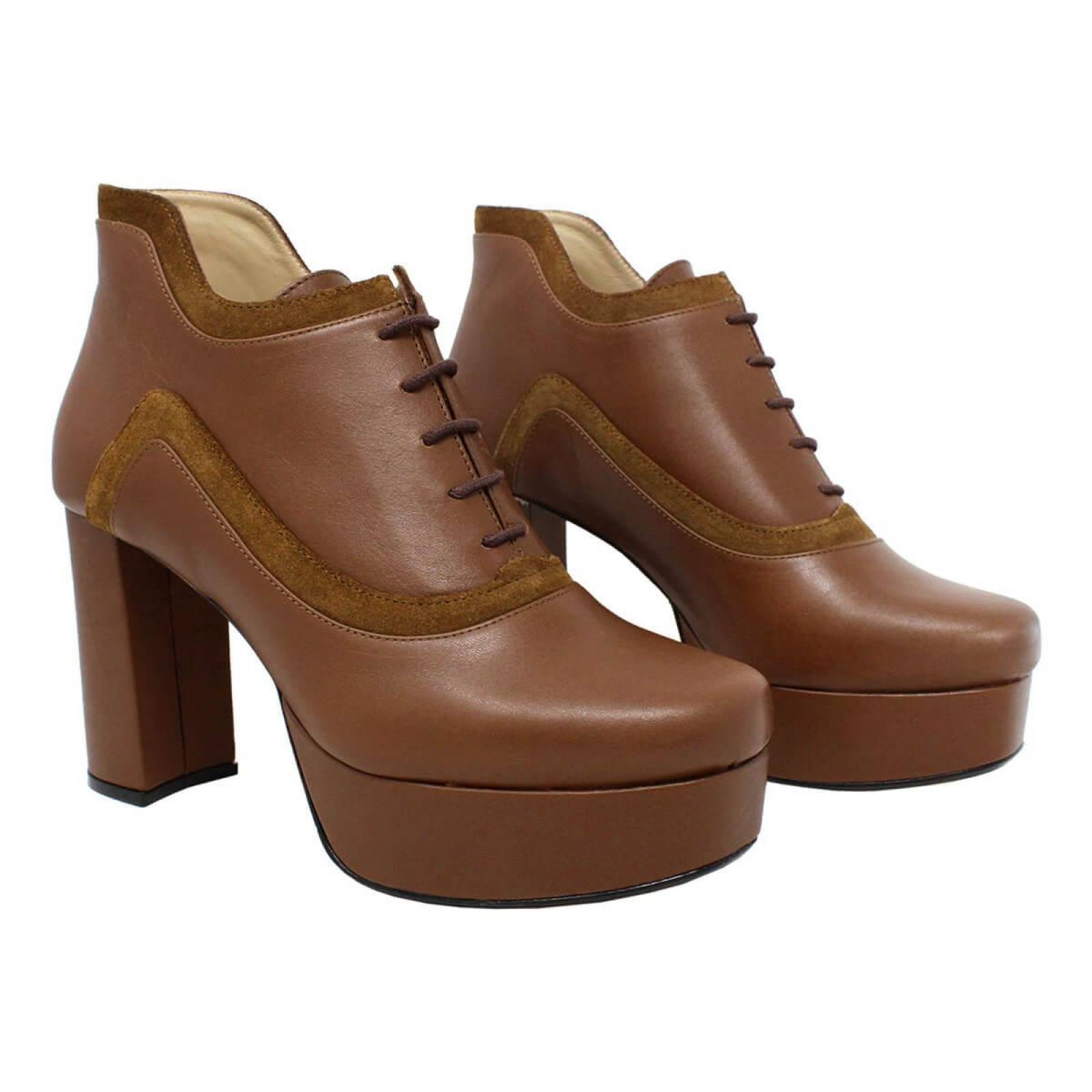 MISHA 95 - Tan Regina Romero Zapato Bota Botin Plataforma Tacon Alto para Dama en Piel 