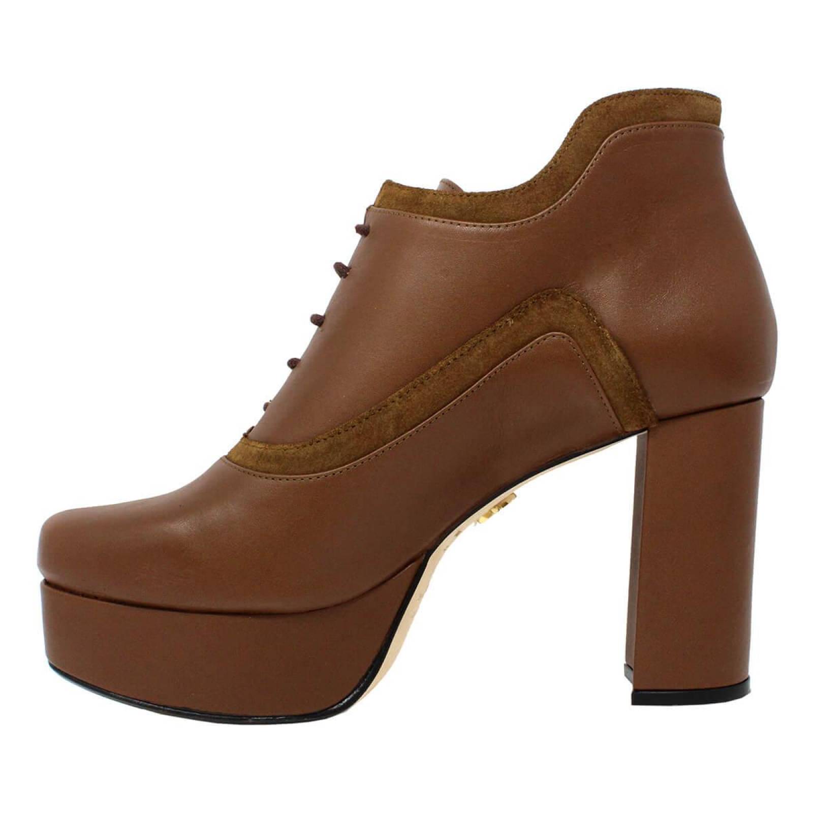 MISHA 95 - Tan Regina Romero Zapato Bota Botin Plataforma Tacon Alto para Dama en Piel 