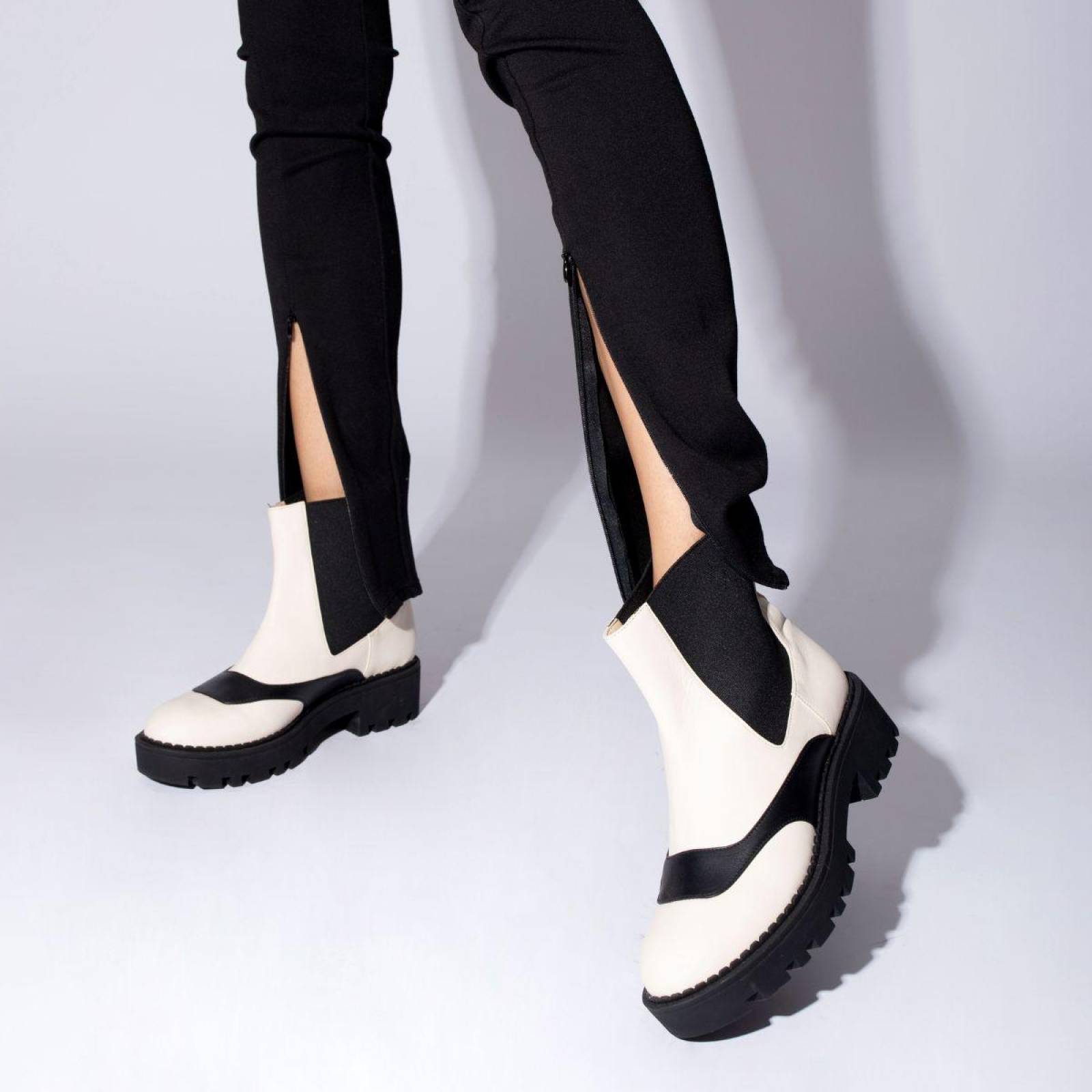 ROBERTA 65 - Negro y Latte Regina Romero Zapato Bota Botin Urbano para Dama en Piel 