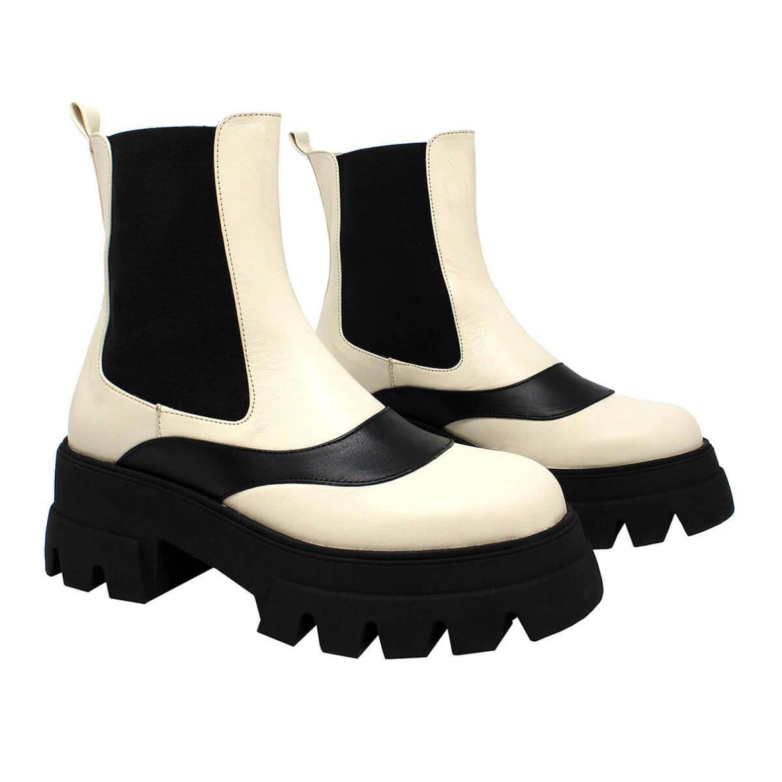 ROBERTA 65 - Negro y Latte Regina Romero Zapato Bota Botin Urbano para Dama en Piel 