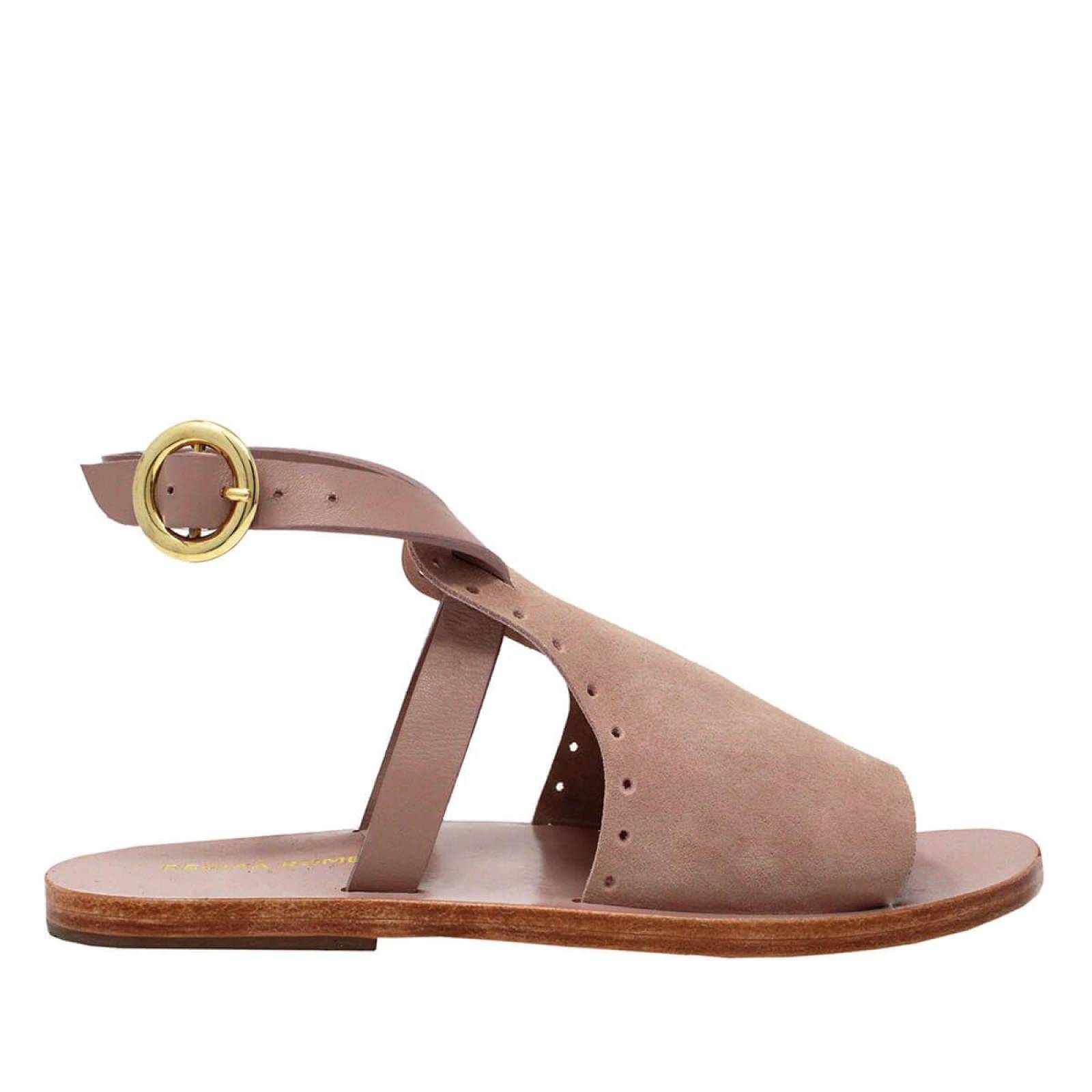 MACARENA - Gamuza Rosa Regina Romero Resort Zapato Sandalia de Piso para Dama en Piel 