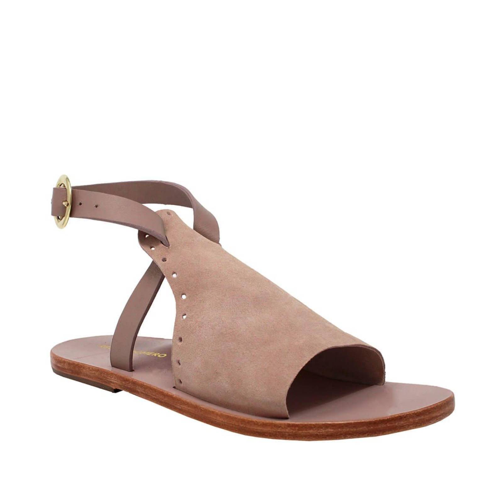 MACARENA - Gamuza Rosa Regina Romero Resort Zapato Sandalia de Piso para Dama en Piel 