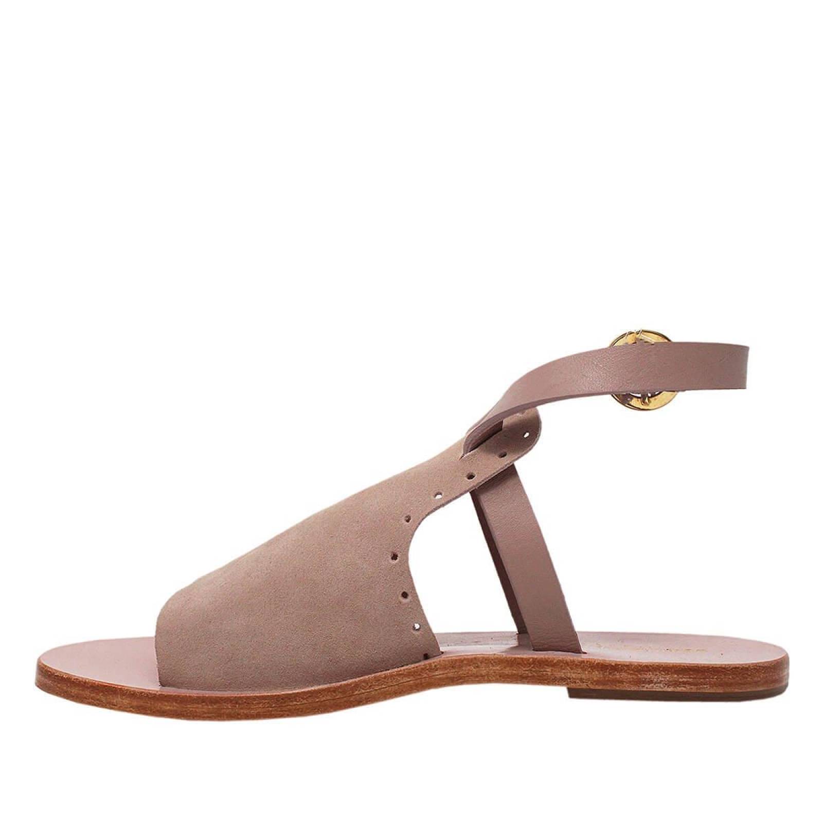 MACARENA - Gamuza Rosa Regina Romero Resort Zapato Sandalia de Piso para Dama en Piel 