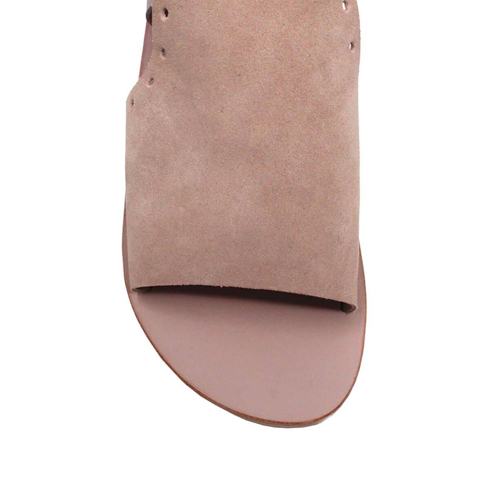 MACARENA - Gamuza Rosa Regina Romero Resort Zapato Sandalia de Piso para Dama en Piel 