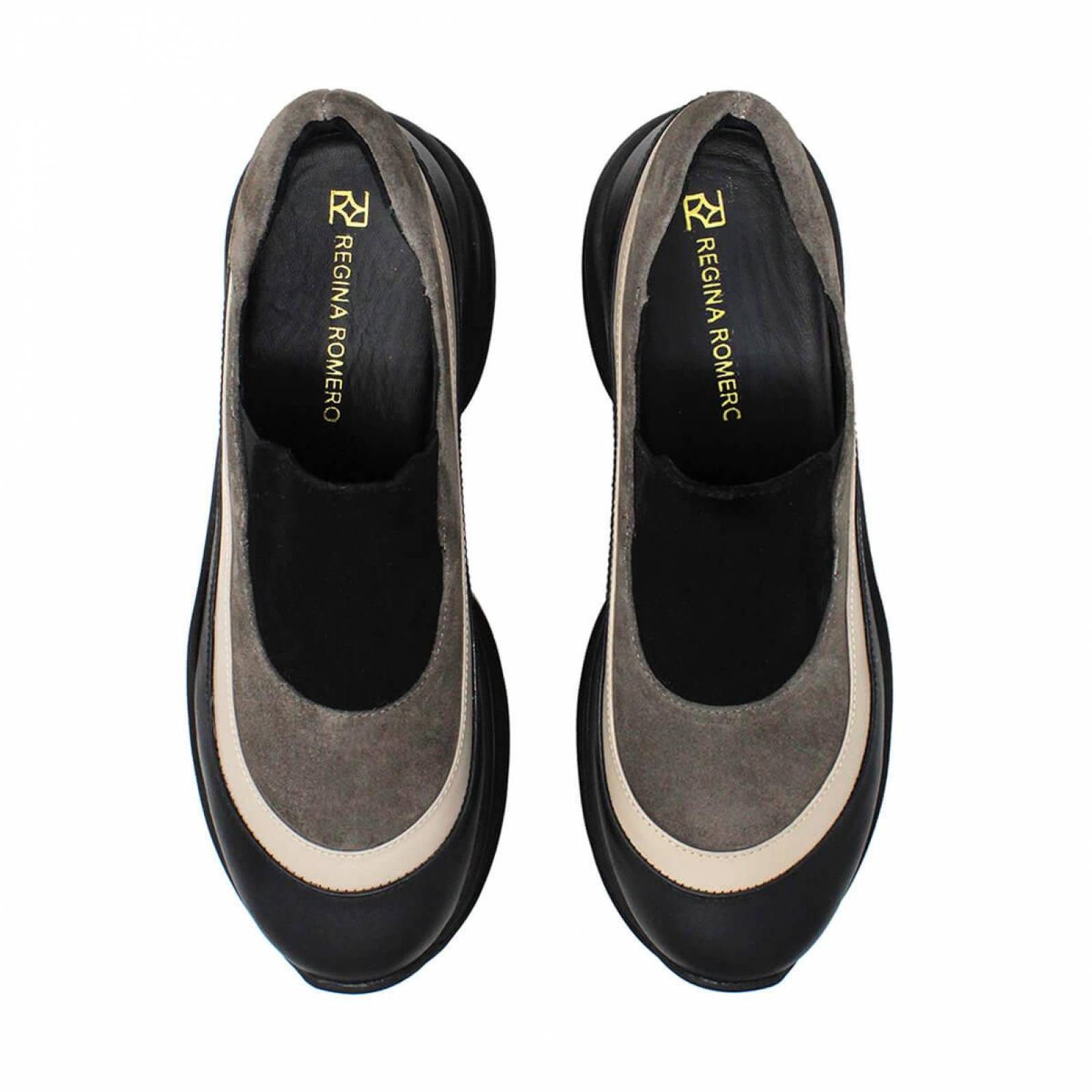 ALICE 75 - Negro y Chai Regina Romero Zapato Tenis Urbano Sport para Dama en Piel