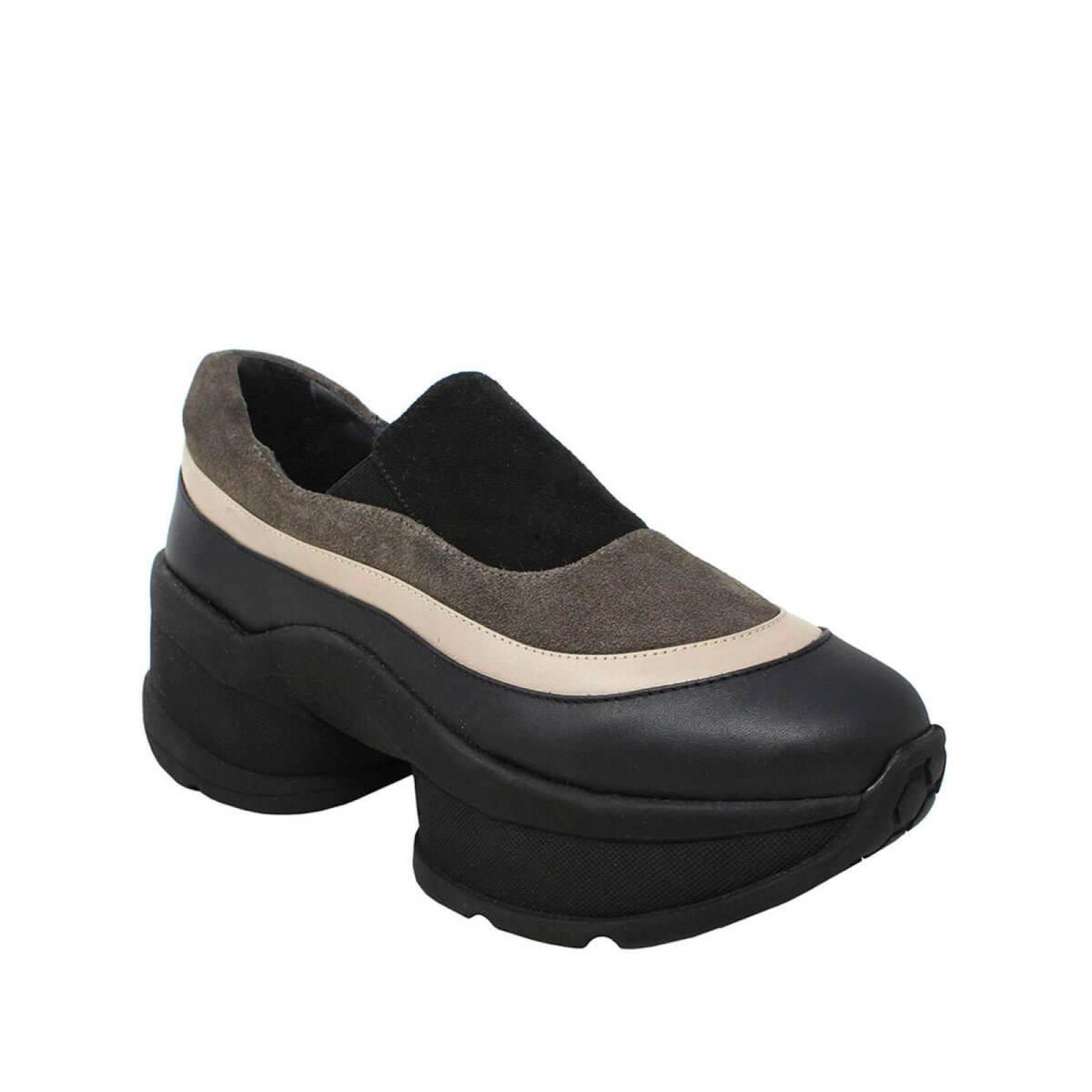 ALICE 75 - Negro y Chai Regina Romero Zapato Tenis Urbano Sport para Dama en Piel