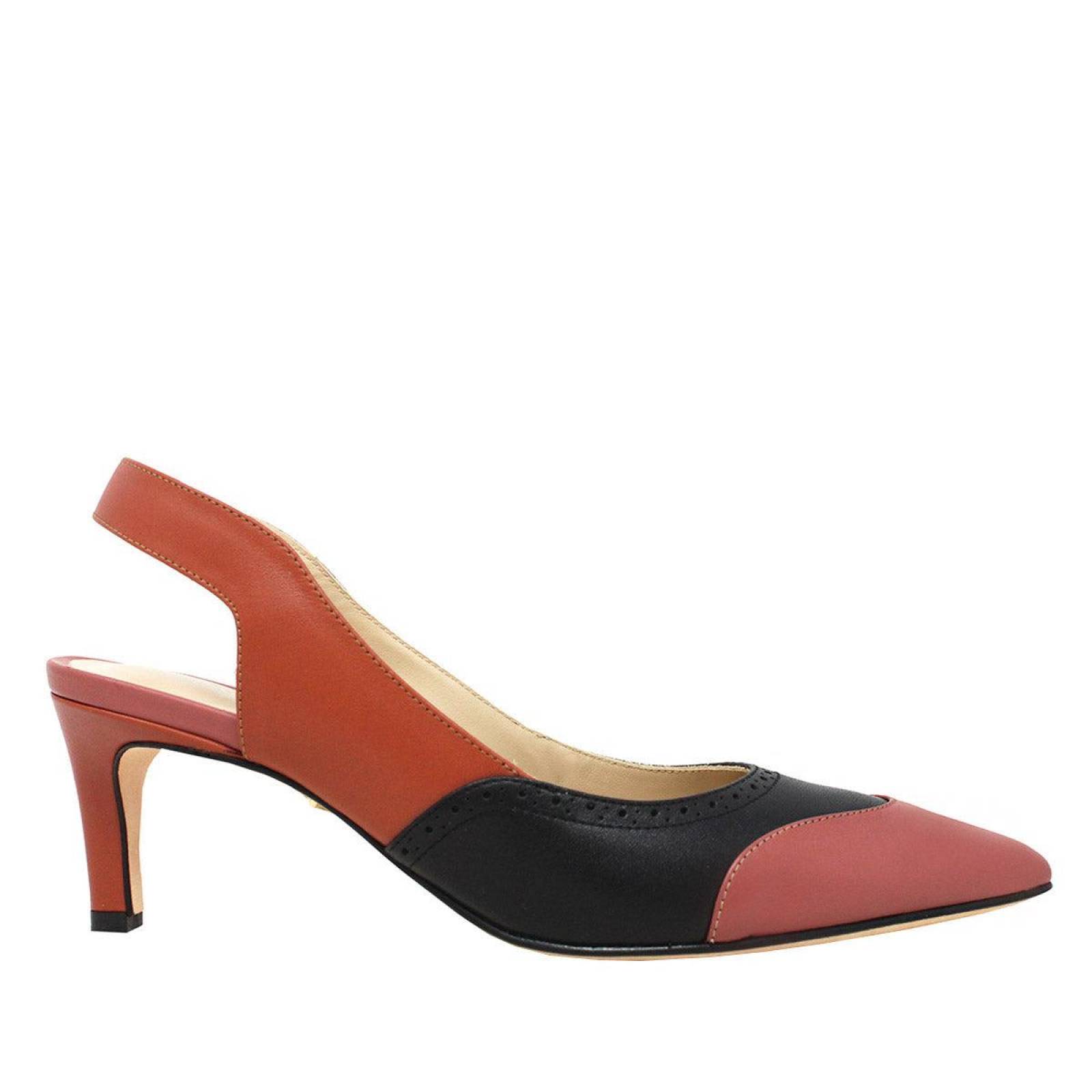 LISA 50 - Negro y Terracota Regina Romero Zapato Zapatilla Tacon Bajo para Dama en Piel 