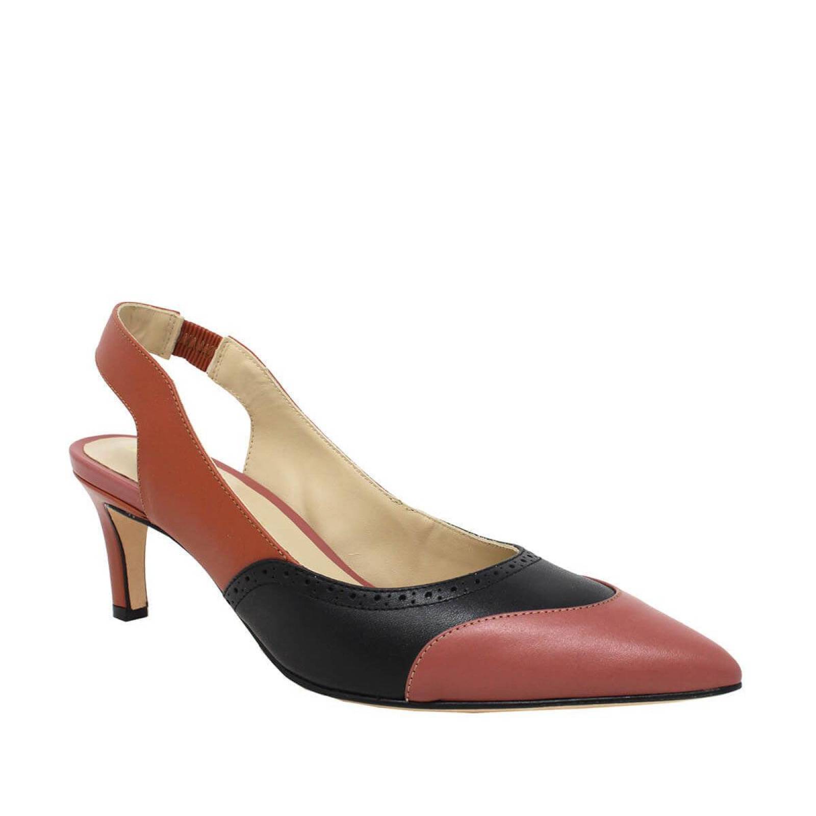 LISA 50 - Negro y Terracota Regina Romero Zapato Zapatilla Tacon Bajo para Dama en Piel 