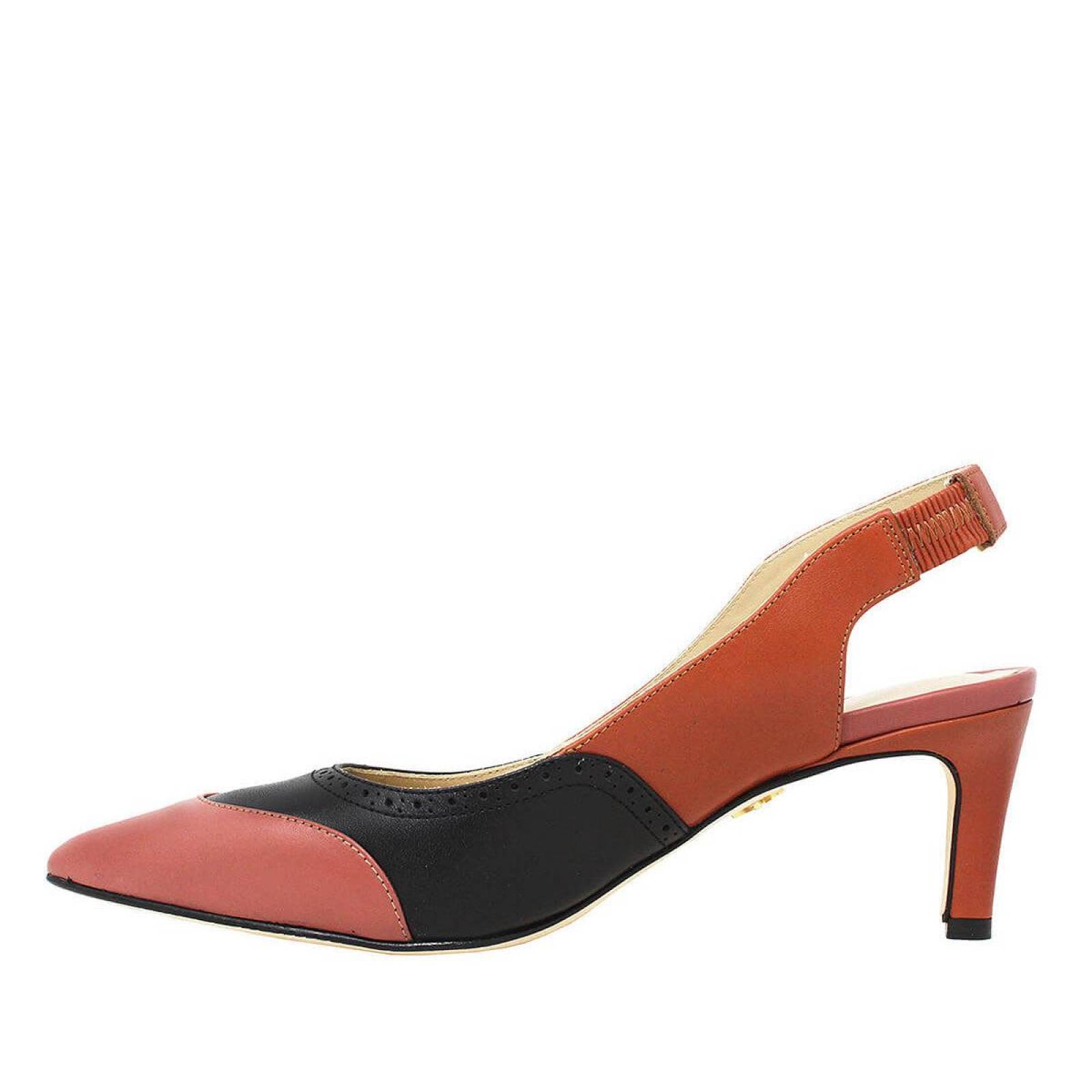 LISA 50 - Negro y Terracota Regina Romero Zapato Zapatilla Tacon Bajo para Dama en Piel 