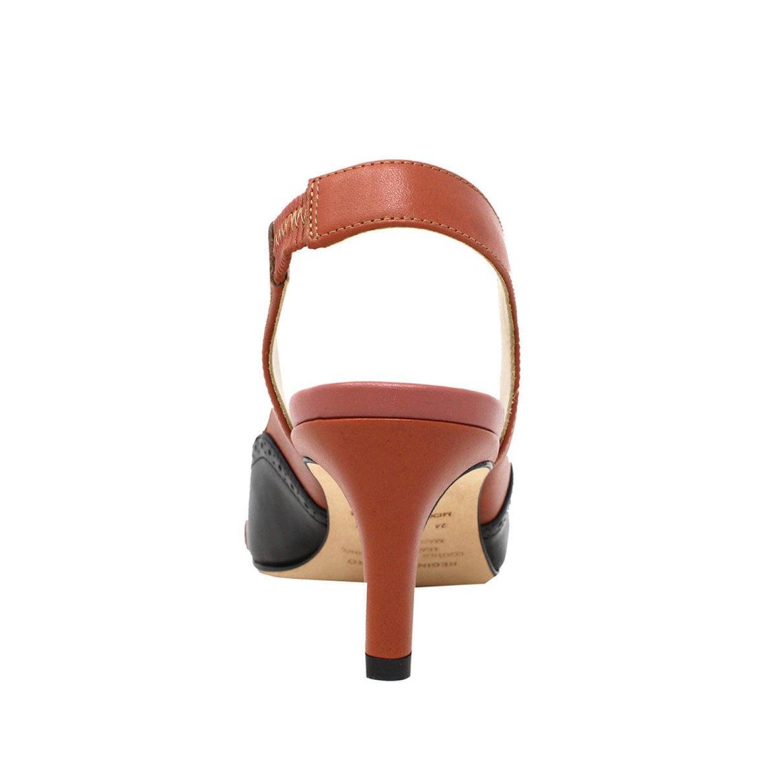 LISA 50 - Negro y Terracota Regina Romero Zapato Zapatilla Tacon Bajo para Dama en Piel 