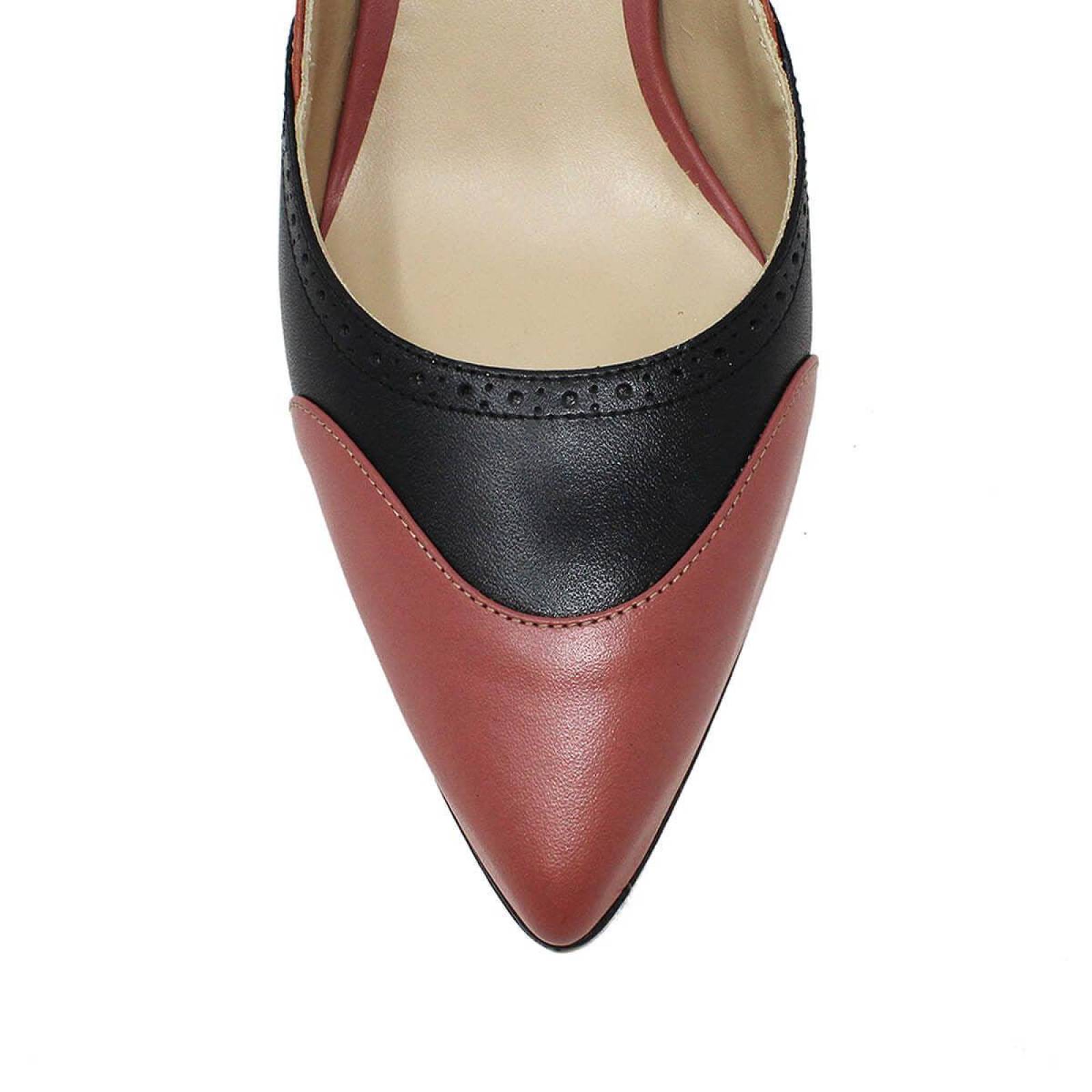 LISA 50 - Negro y Terracota Regina Romero Zapato Zapatilla Tacon Bajo para Dama en Piel 