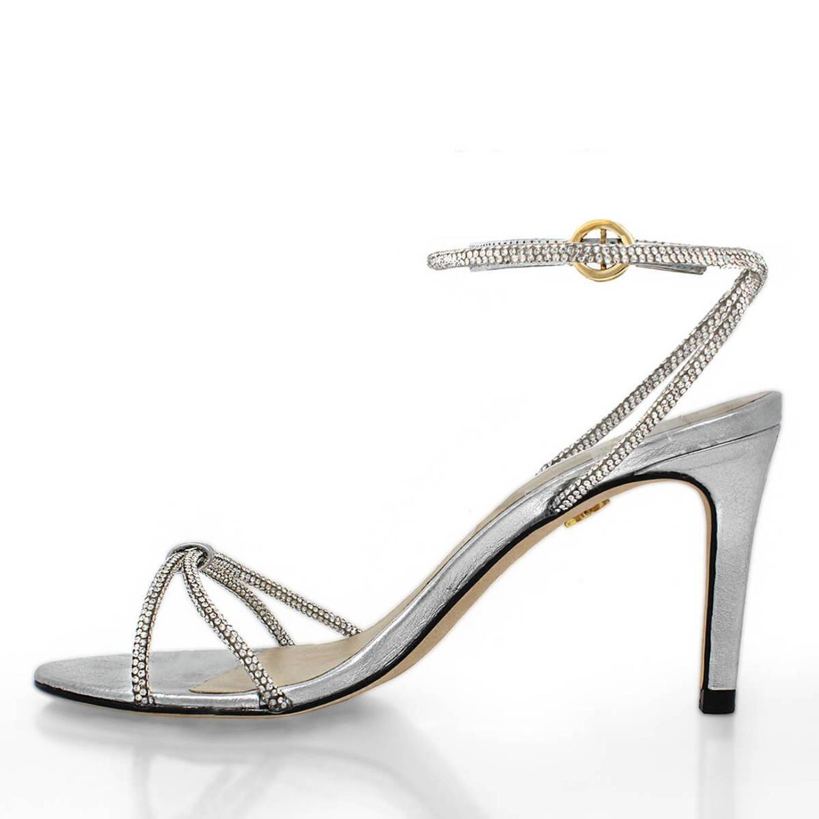 ELOISE 85 GLAM - Plata Regina Romero Zapato Sandalia Zapatilla Tacon Alto para Dama en Piel 