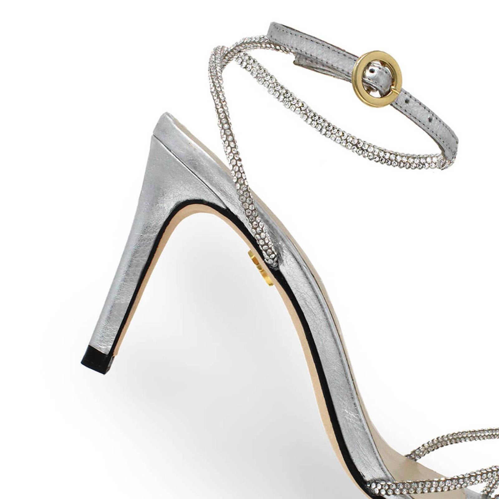 ELOISE 85 GLAM - Plata Regina Romero Zapato Sandalia Zapatilla Tacon Alto para Dama en Piel 