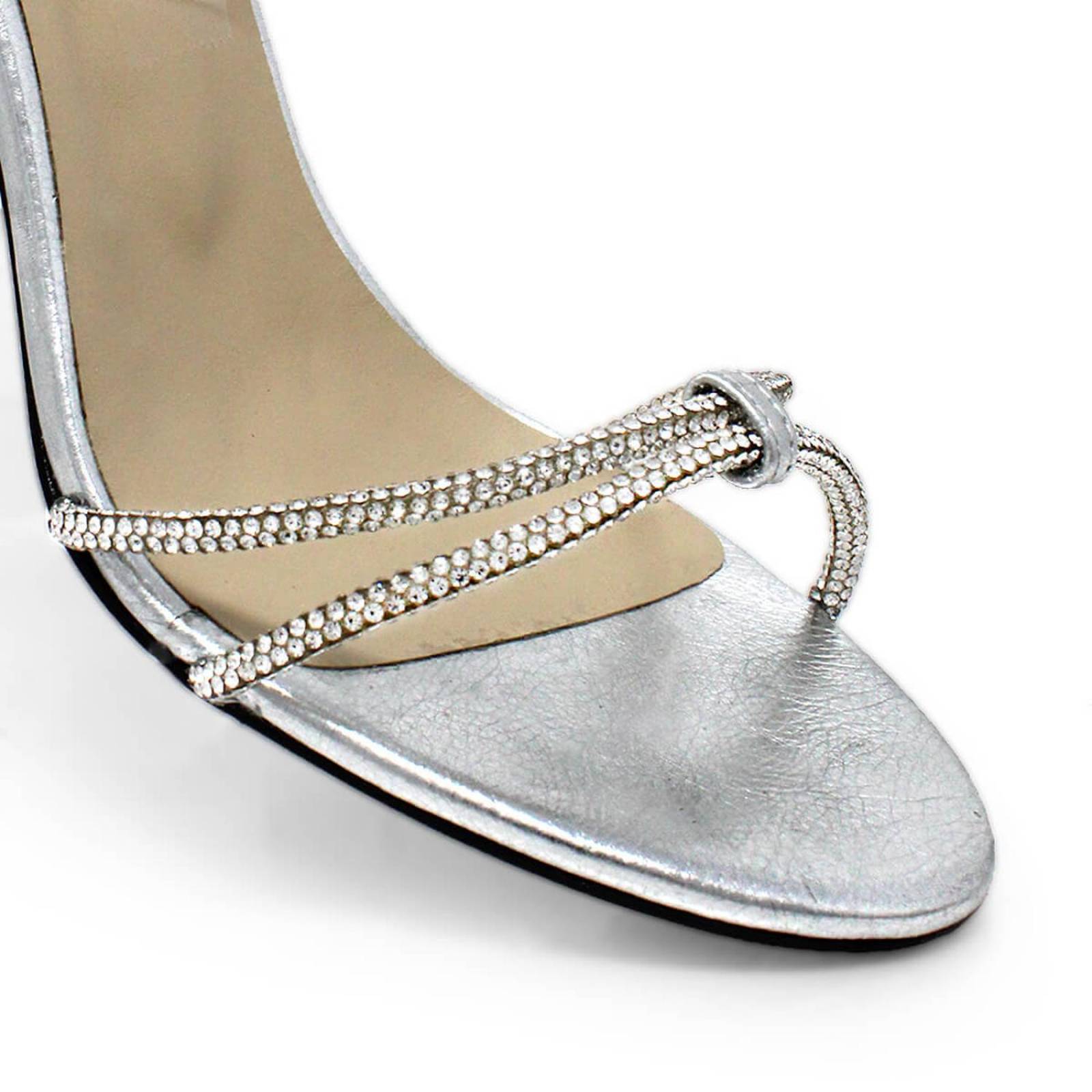 ELOISE 85 GLAM - Plata Regina Romero Zapato Sandalia Zapatilla Tacon Alto para Dama en Piel 