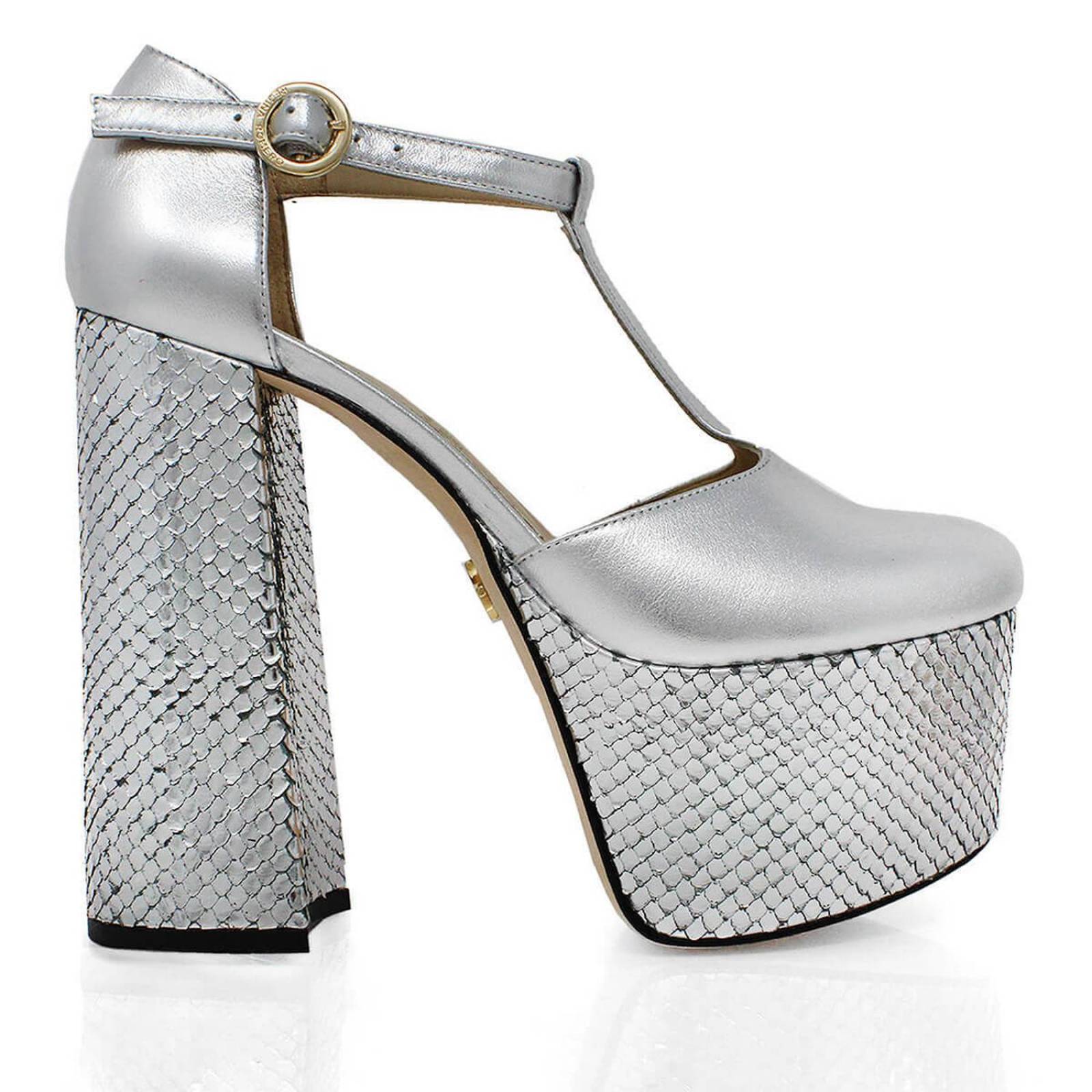 MON 150 - Plata Regina Romero Zapato Plataforma Tacon Alto para Dama en Piel 