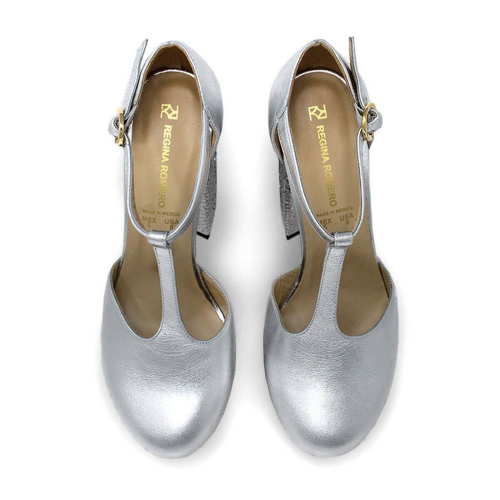 MON 150 - Plata Regina Romero Zapato Plataforma Tacon Alto para Dama en Piel 