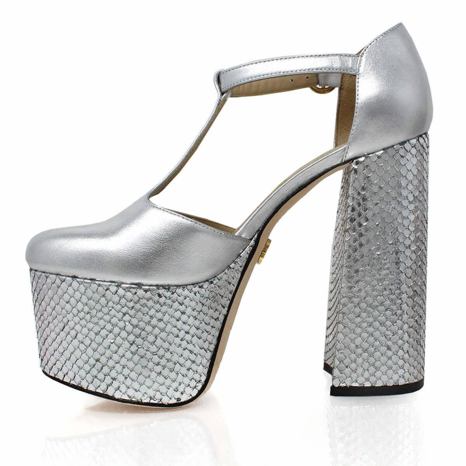 MON 150 - Plata Regina Romero Zapato Plataforma Tacon Alto para Dama en Piel 