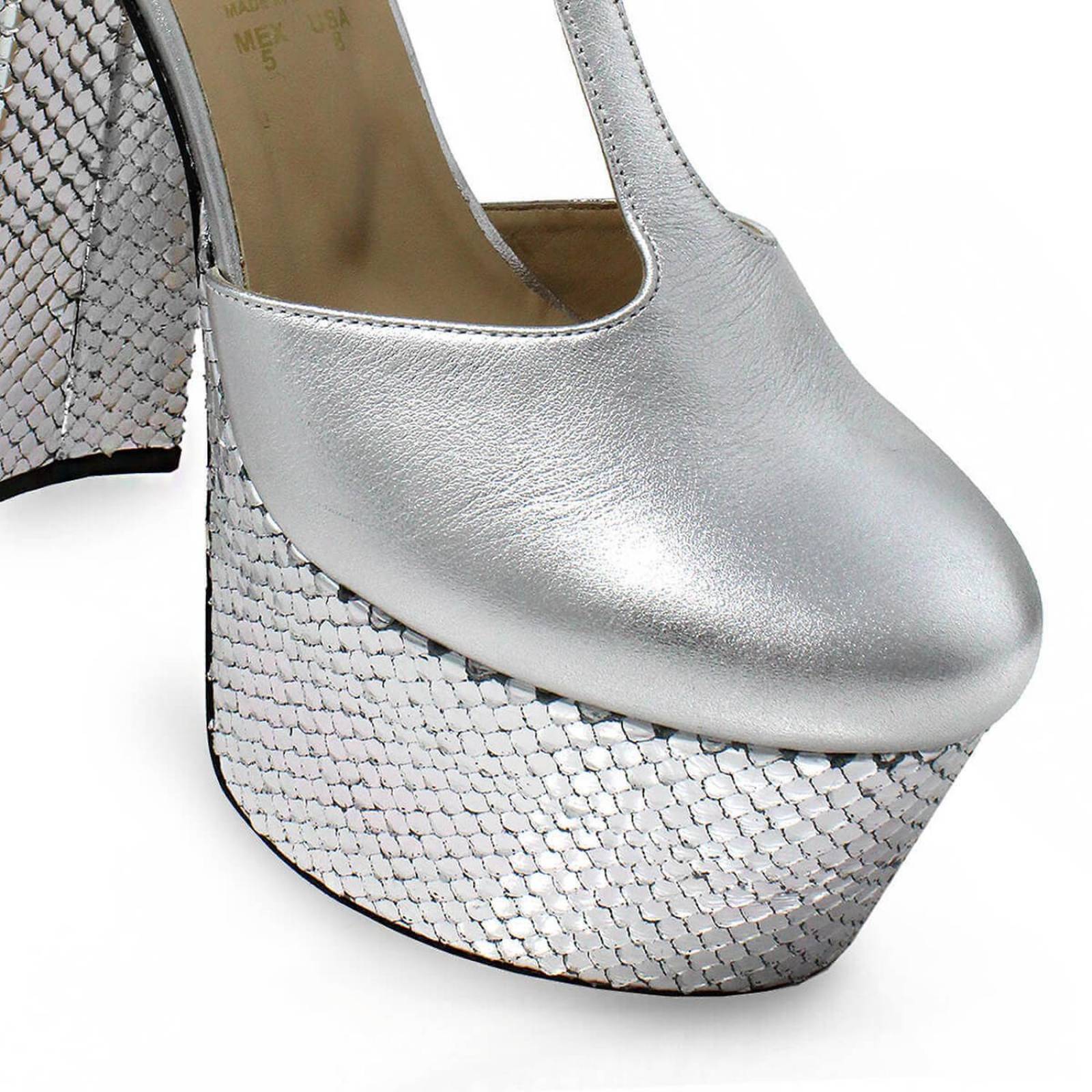 MON 150 - Plata Regina Romero Zapato Plataforma Tacon Alto para Dama en Piel 