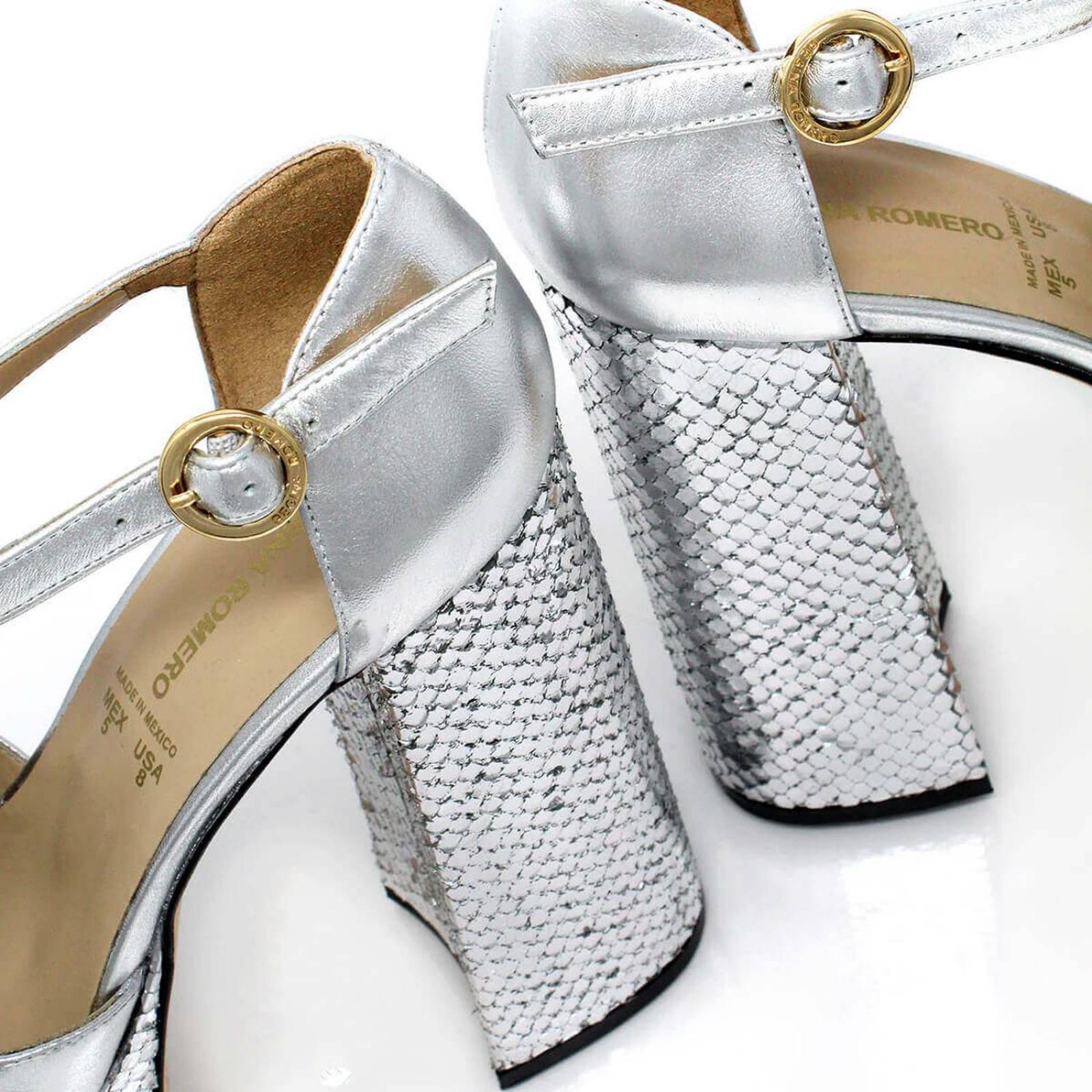 MON 150 - Plata Regina Romero Zapato Plataforma Tacon Alto para Dama en Piel 