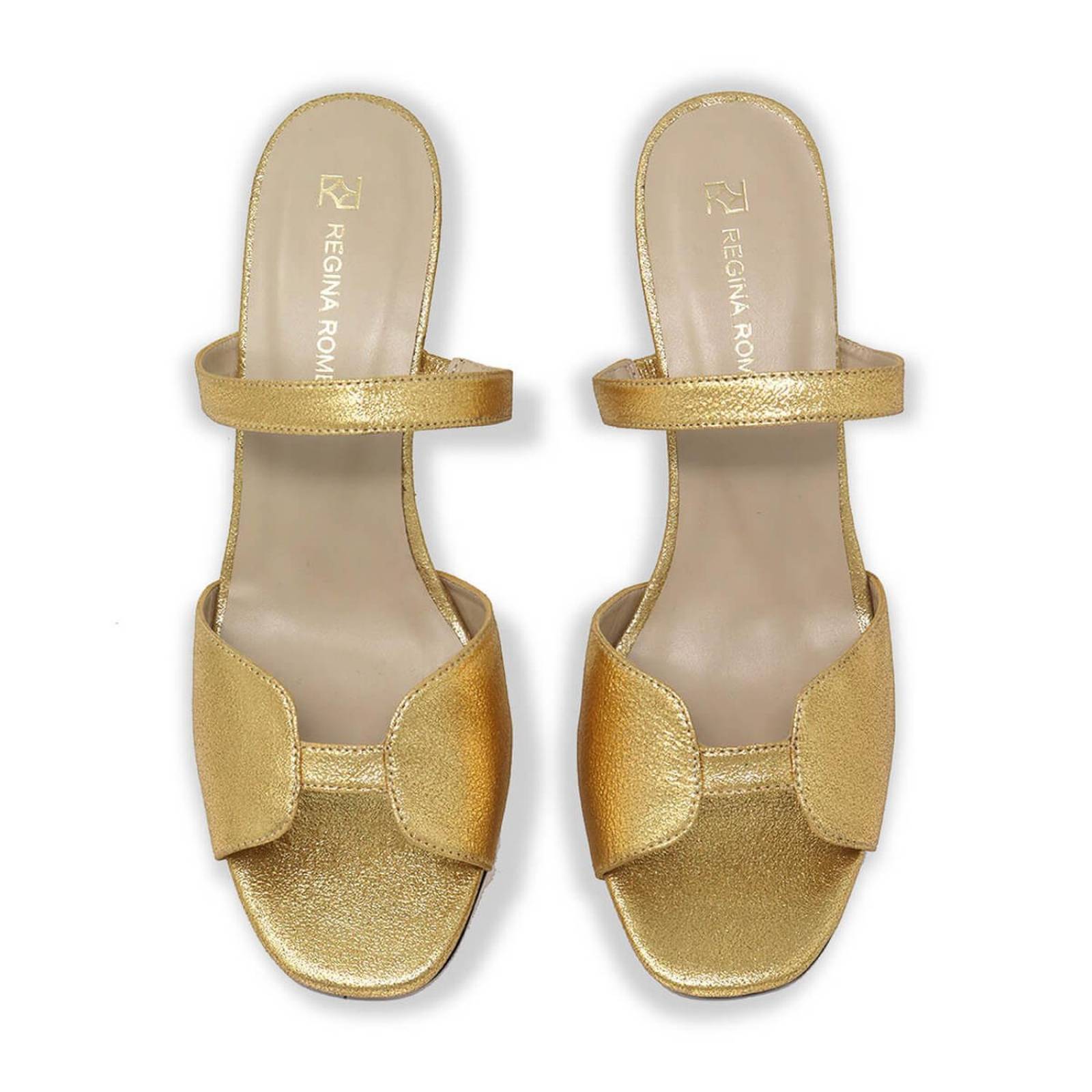 VEGA 60 - Oro Regina Romero Zapato Sandalia Zapatilla Tacon Bajo para Dama en Piel