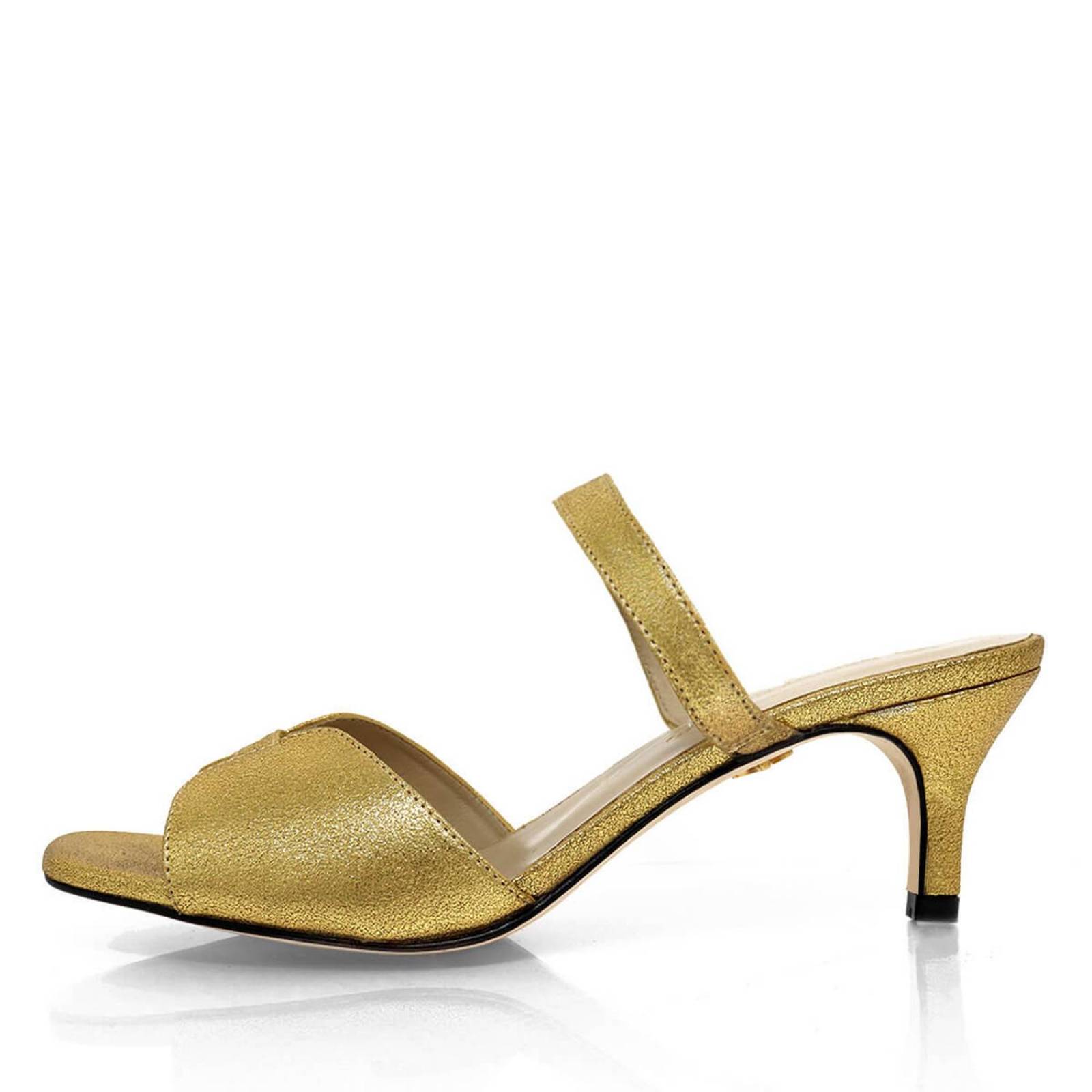 VEGA 60 - Oro Regina Romero Zapato Sandalia Zapatilla Tacon Bajo para Dama en Piel