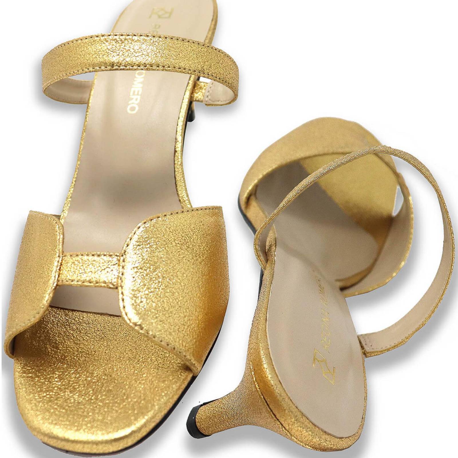 VEGA 60 - Oro Regina Romero Zapato Sandalia Zapatilla Tacon Bajo para Dama en Piel