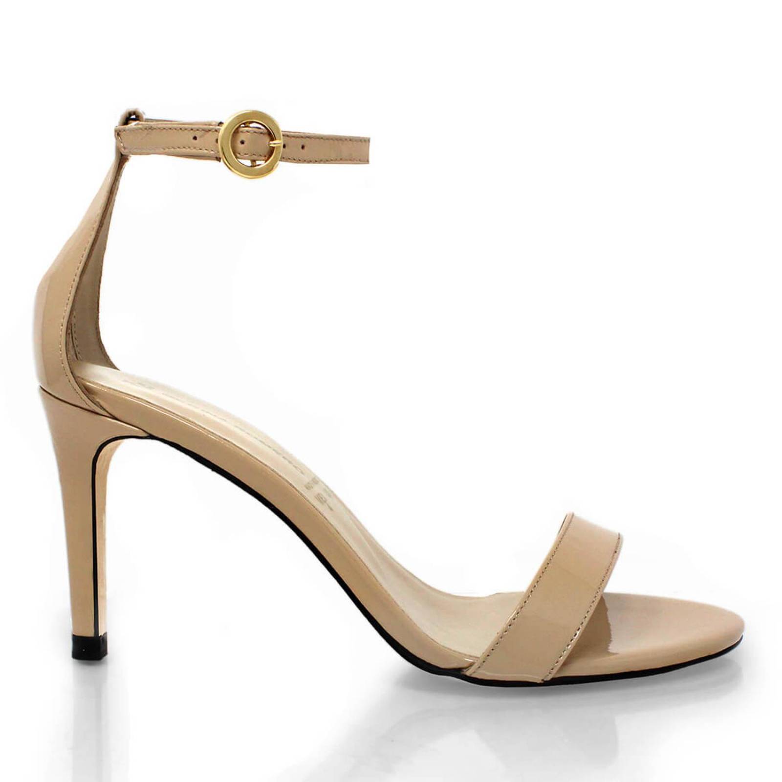 CLAUDINE 85 - Charol Beige Regina Romero Zapato Sandalia Zapatilla Tacon Alto para Dama en Piel 