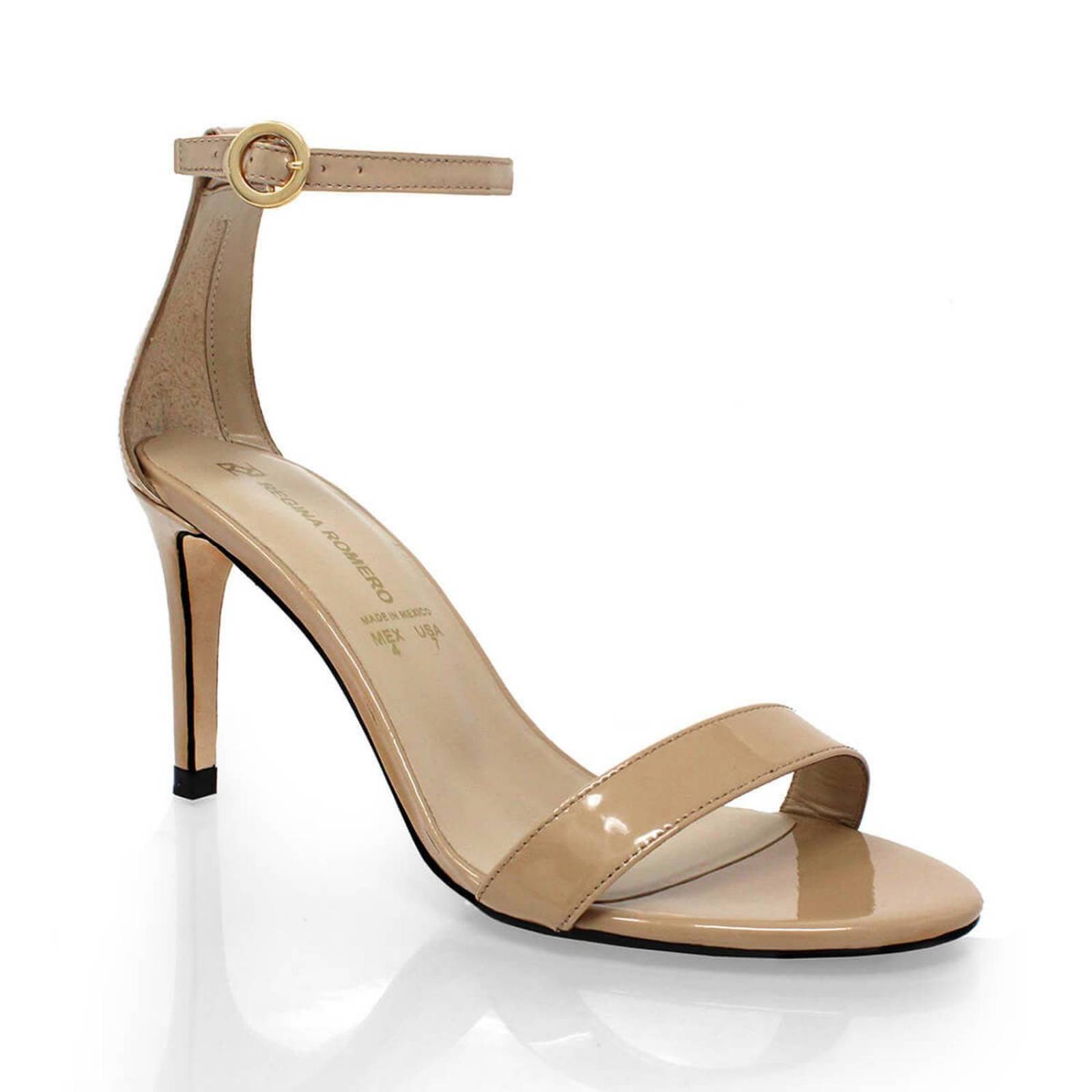 CLAUDINE 85 - Charol Beige Regina Romero Zapato Sandalia Zapatilla Tacon Alto para Dama en Piel 