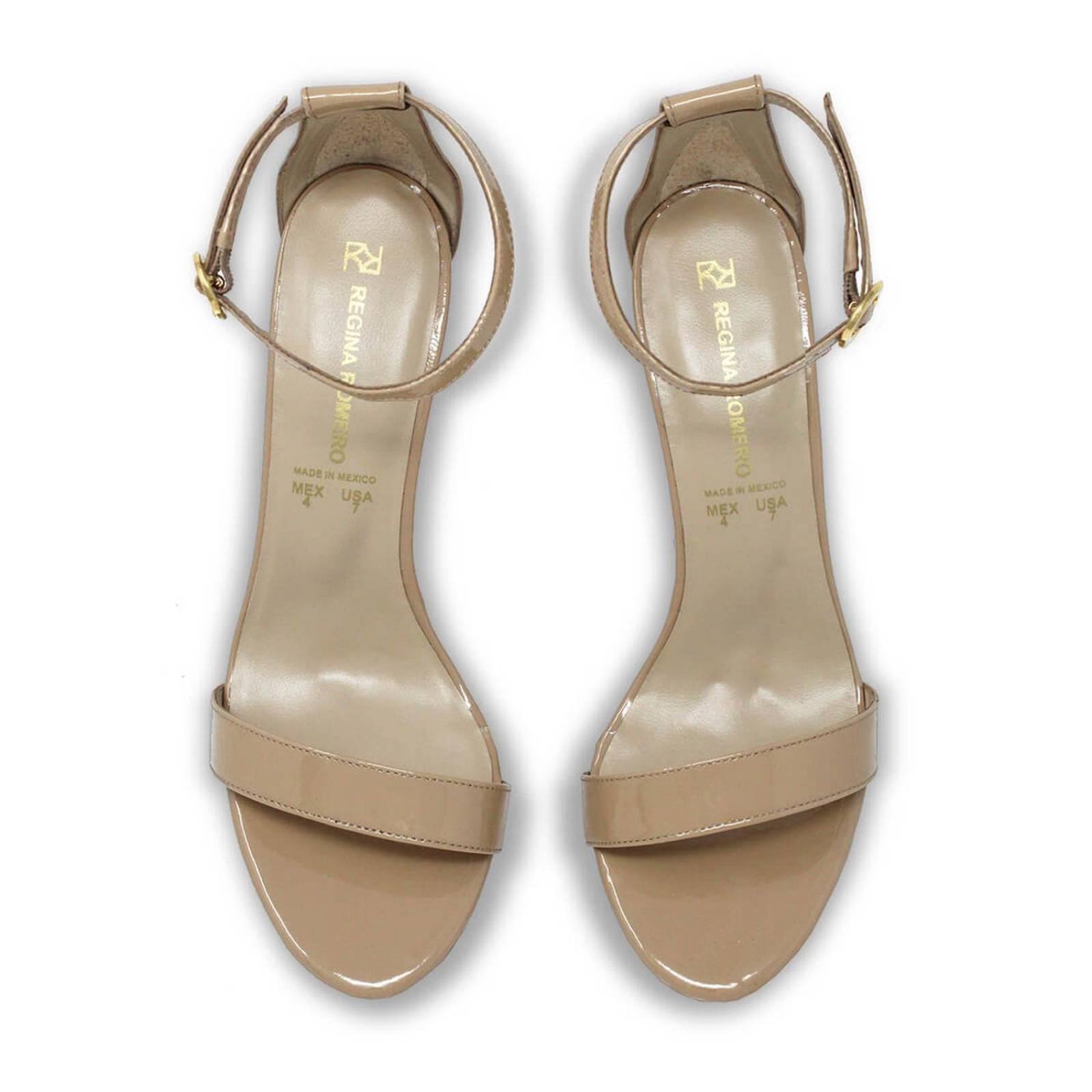 CLAUDINE 85 - Charol Beige Regina Romero Zapato Sandalia Zapatilla Tacon Alto para Dama en Piel 