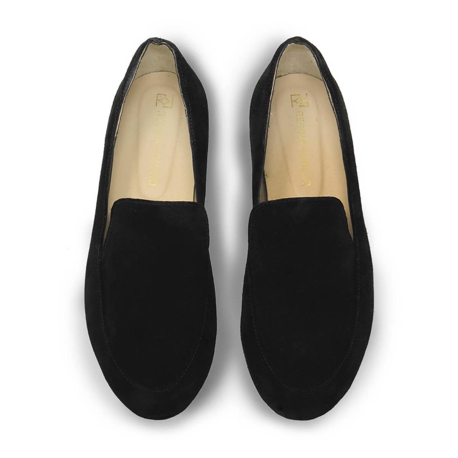 GALA - Negro Regina Romero Zapato Mocasin de Piso para Dama en Piel 