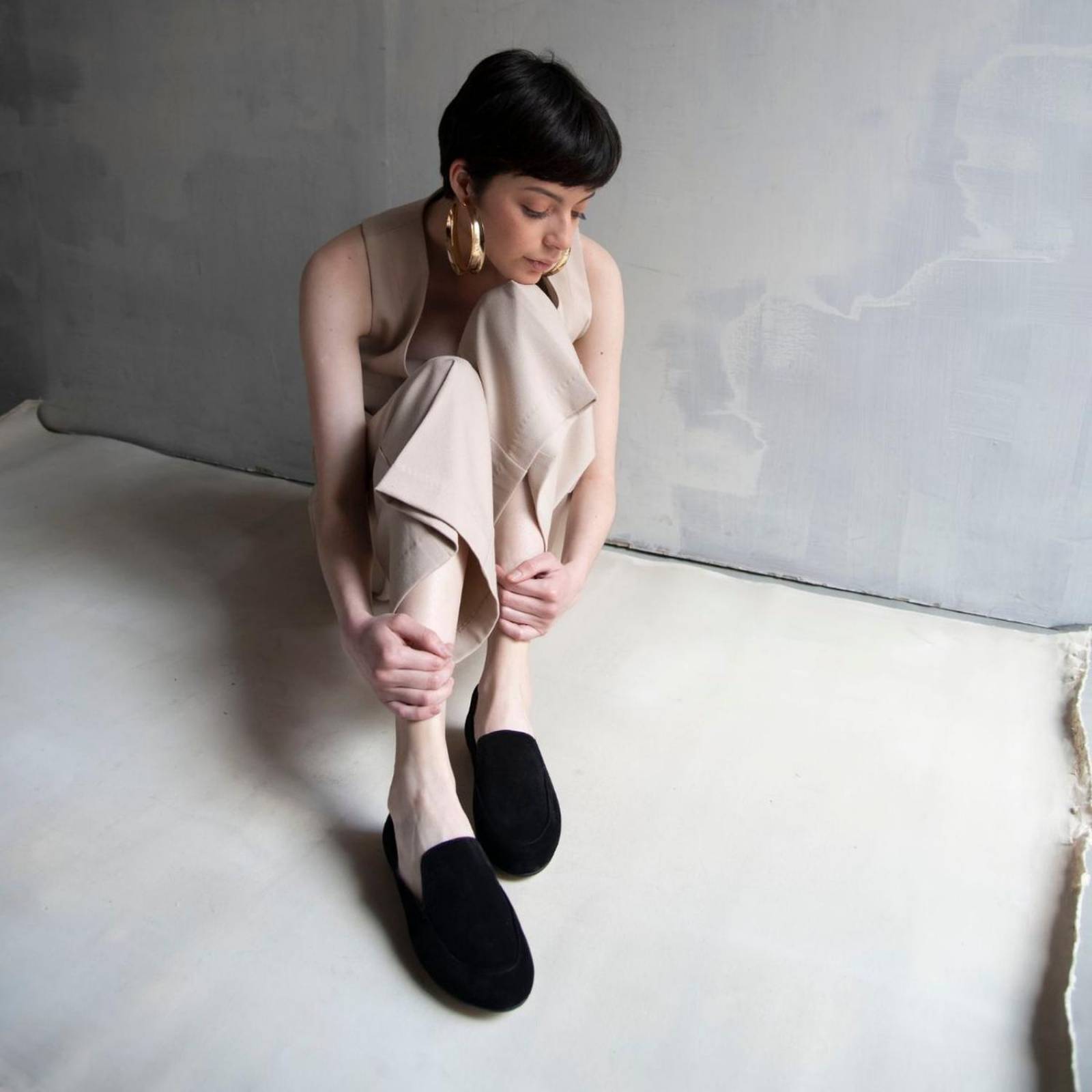GALA - Negro Regina Romero Zapato Mocasin de Piso para Dama en Piel 