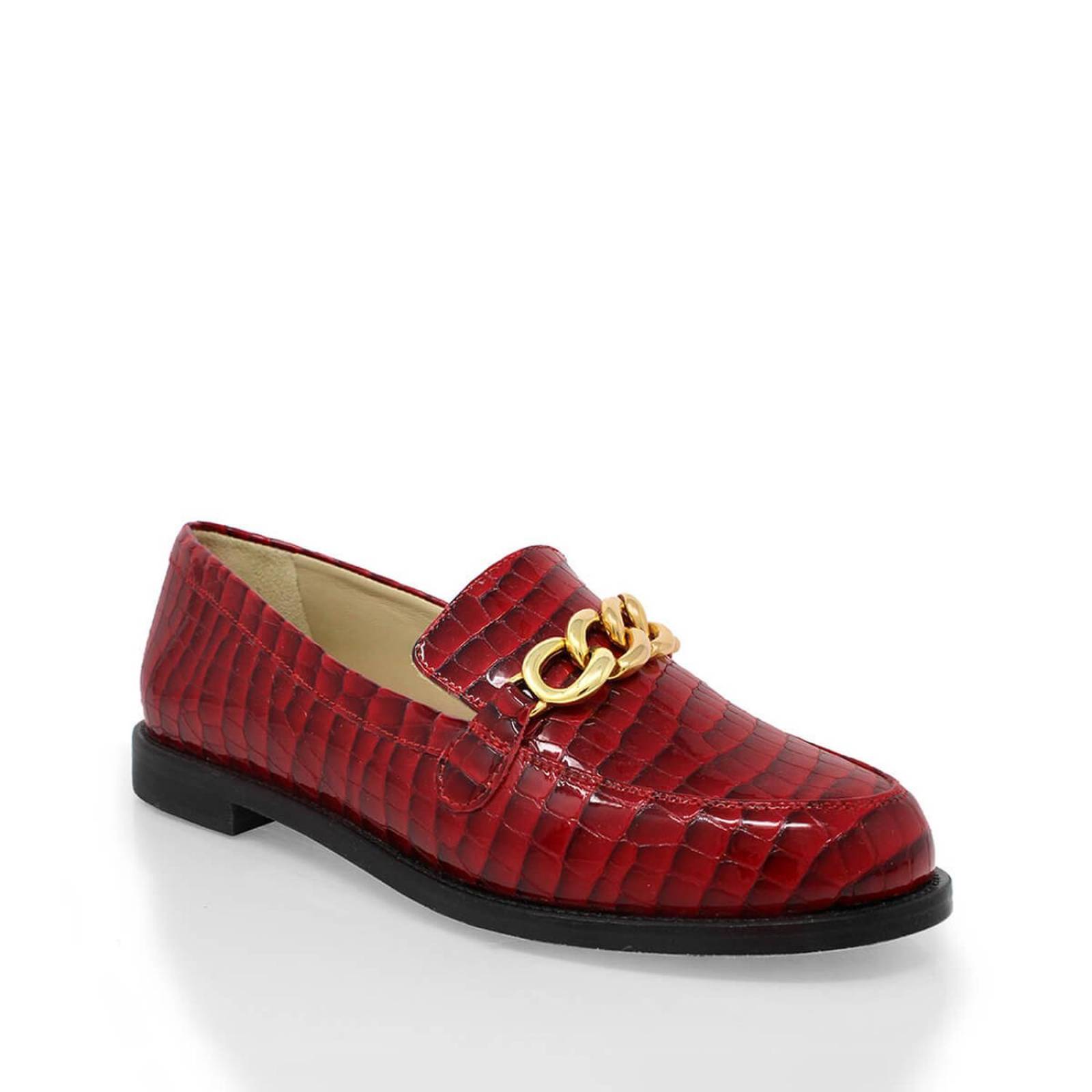 CONY - Charol Rojo Regina Romero Zapato Mocasin de Piso para Dama en Piel 